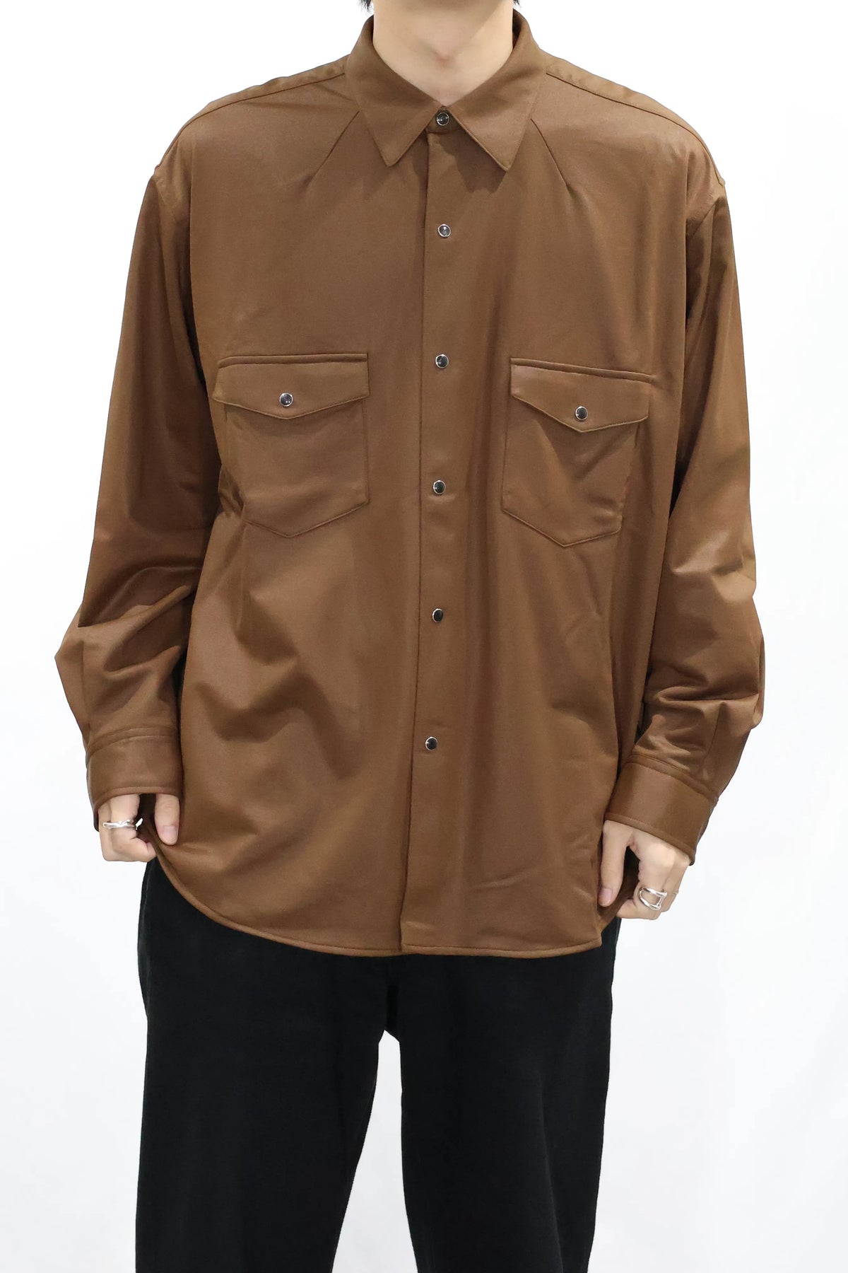 KANEMASA PHIL. - 36G ECONYL Embossed Ideal Shirt - BROWN
