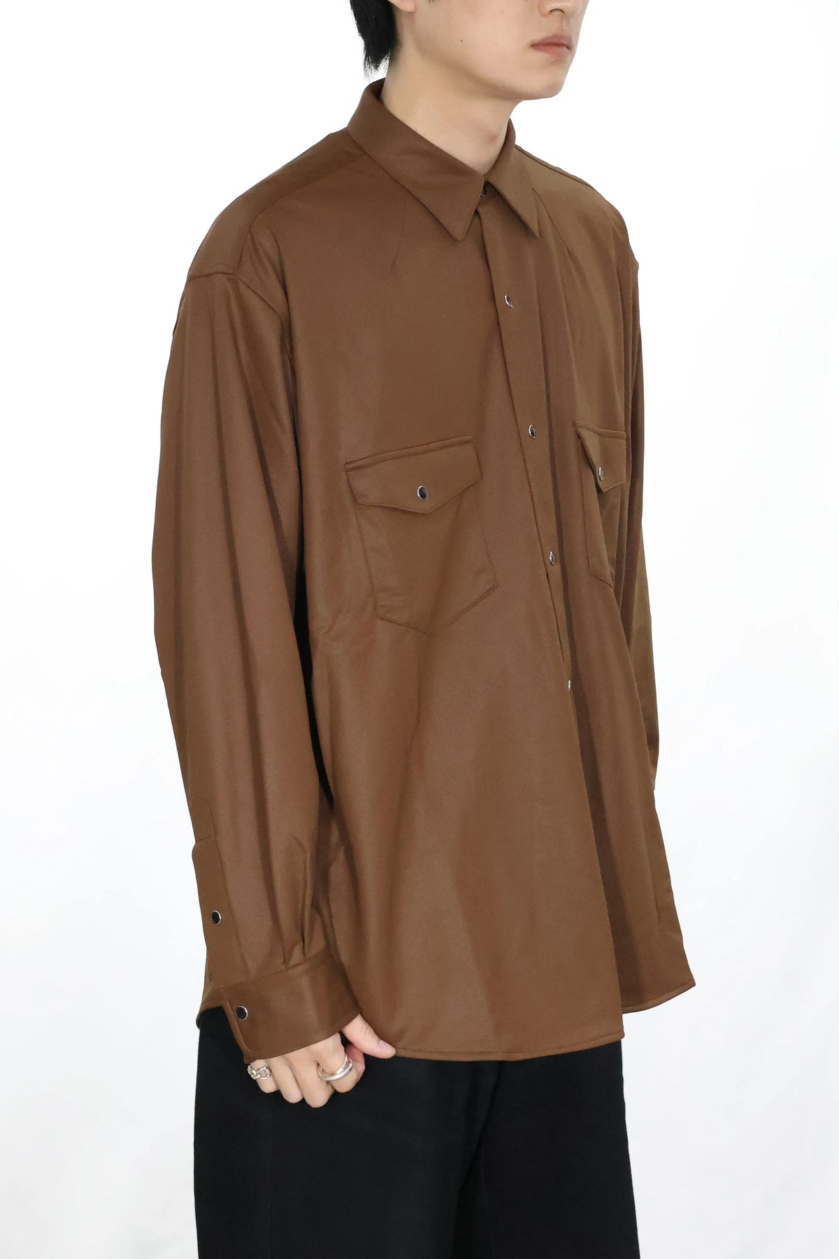 KANEMASA PHIL. - 36G ECONYL Embossed Ideal Shirt - BROWN