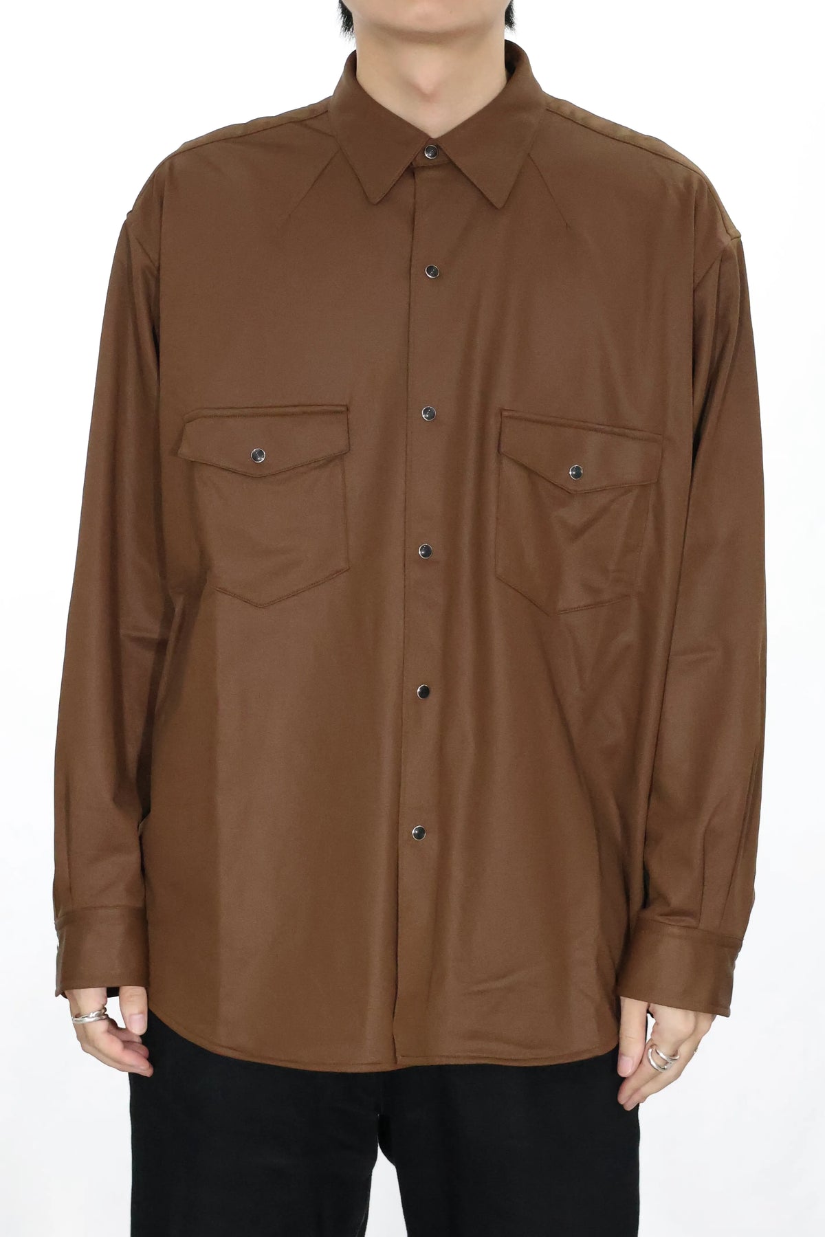 KANEMASA PHIL. - 36G ECONYL Embossed Ideal Shirt - BROWN