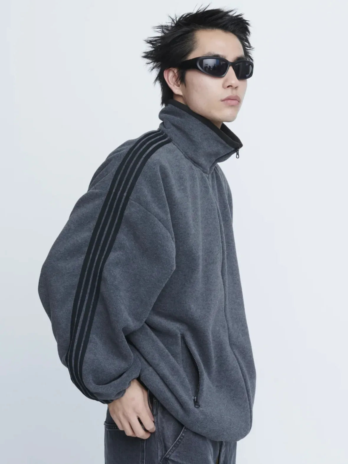 INSCRIRE - Fleece Loose Fit Track Jacket - DK.GREY