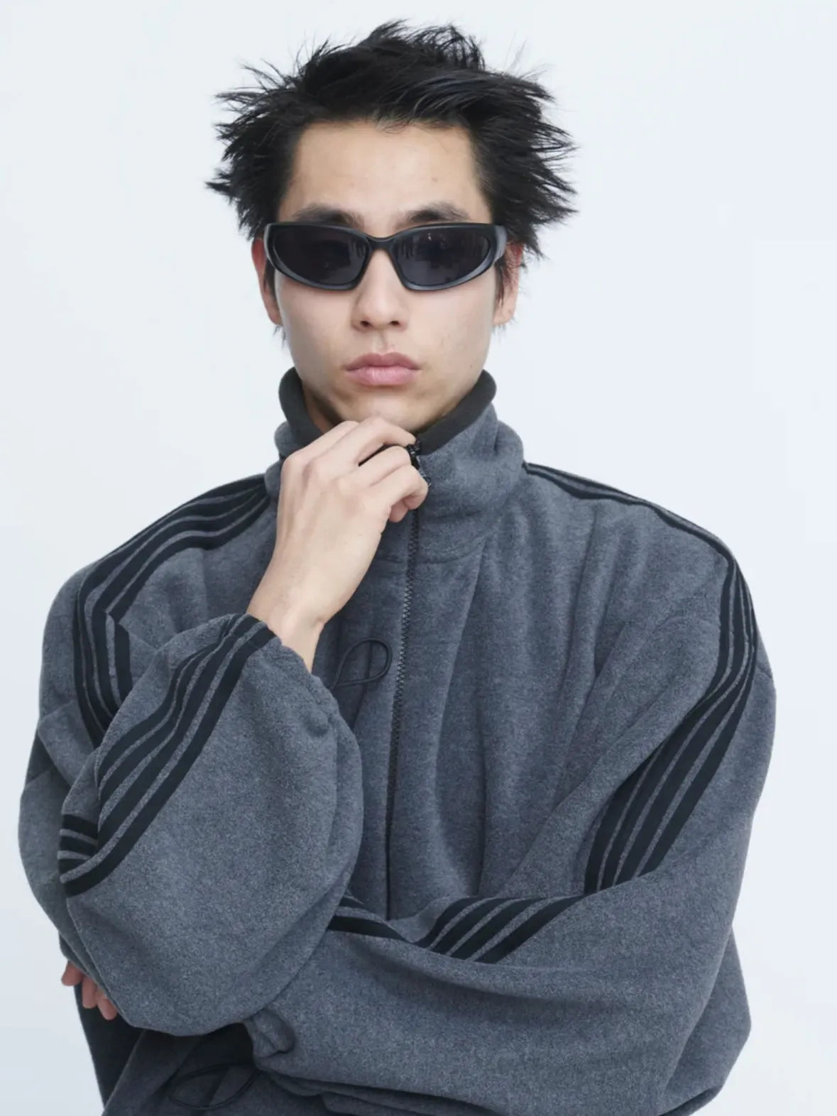 INSCRIRE - Fleece Loose Fit Track Jacket - DK.GREY