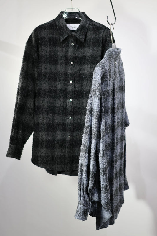 JOHN MASON SMITH / JANE SMITH - COTTON FLANNEL NEEDLE PUNCH OVERSIZED REGULAR COLLAR SHIRTS - GRAY