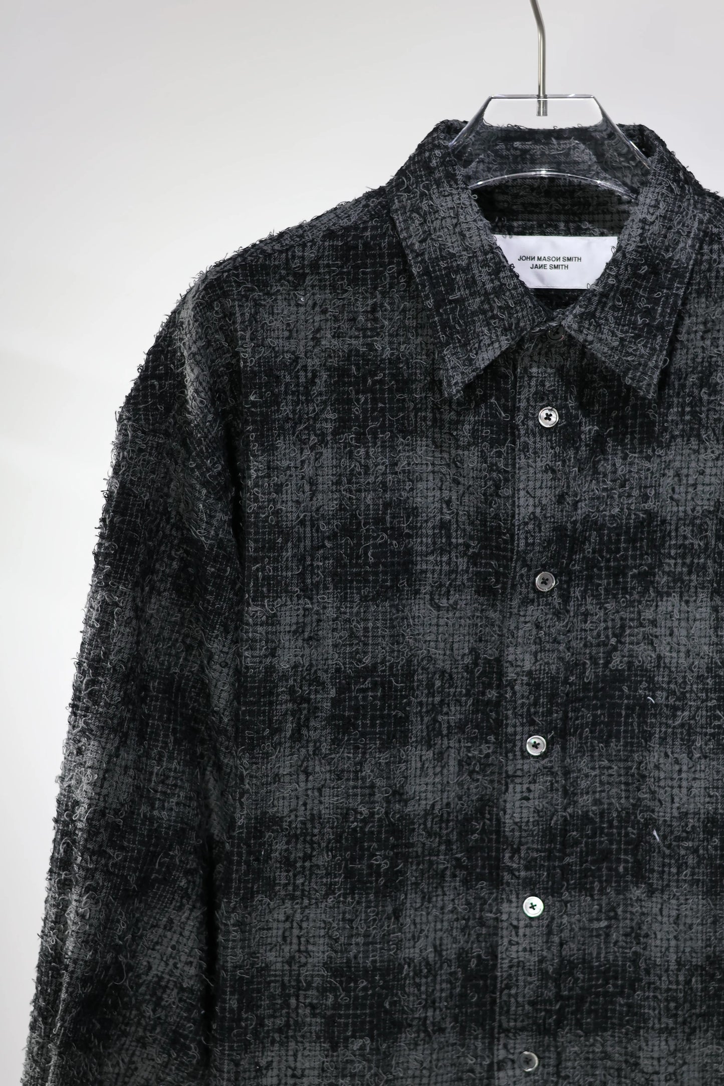 JOHN MASON SMITH / JANE SMITH - COTTON FLANNEL NEEDLE PUNCH OVERSIZED REGULAR COLLAR SHIRTS - GRAY