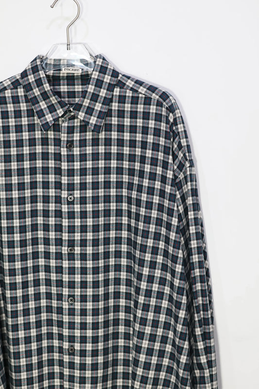 INSCRIRE - Check Wrap Shirt - BLUE GREEN × WHITE