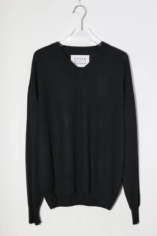 house of naked - SILK × CASHMERE V-NECK CREWNECK KNIT - BLACK