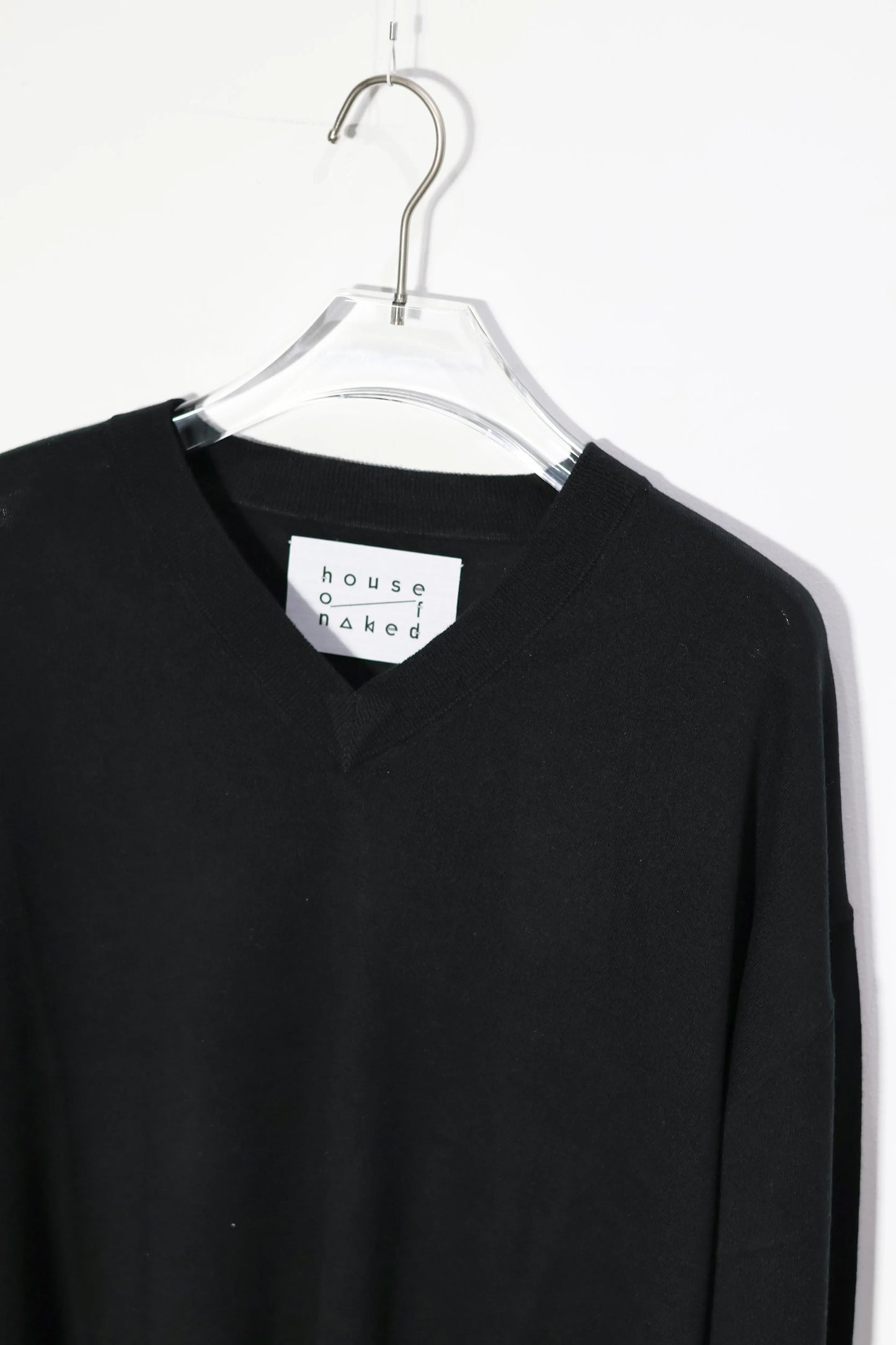 house of naked - SILK × CASHMERE V-NECK CREWNECK KNIT - BLACK