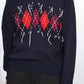 JOHN MASON SMITH / JANE SMITH - 7G DOUBLE JACQUARD ARGYLE V NECK SWEATER - NAVY