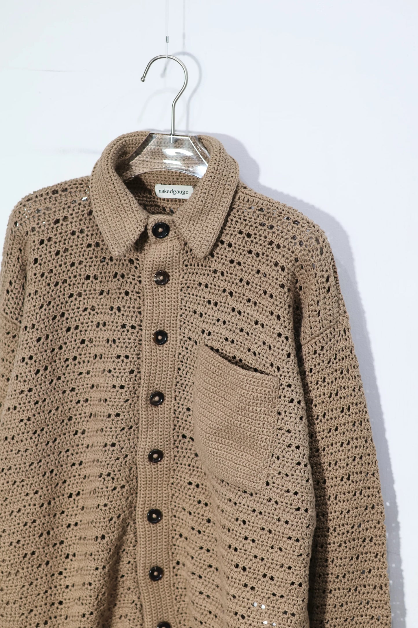 nakedgauge - HAND KNITTING MESH SHIRT - GREIGE