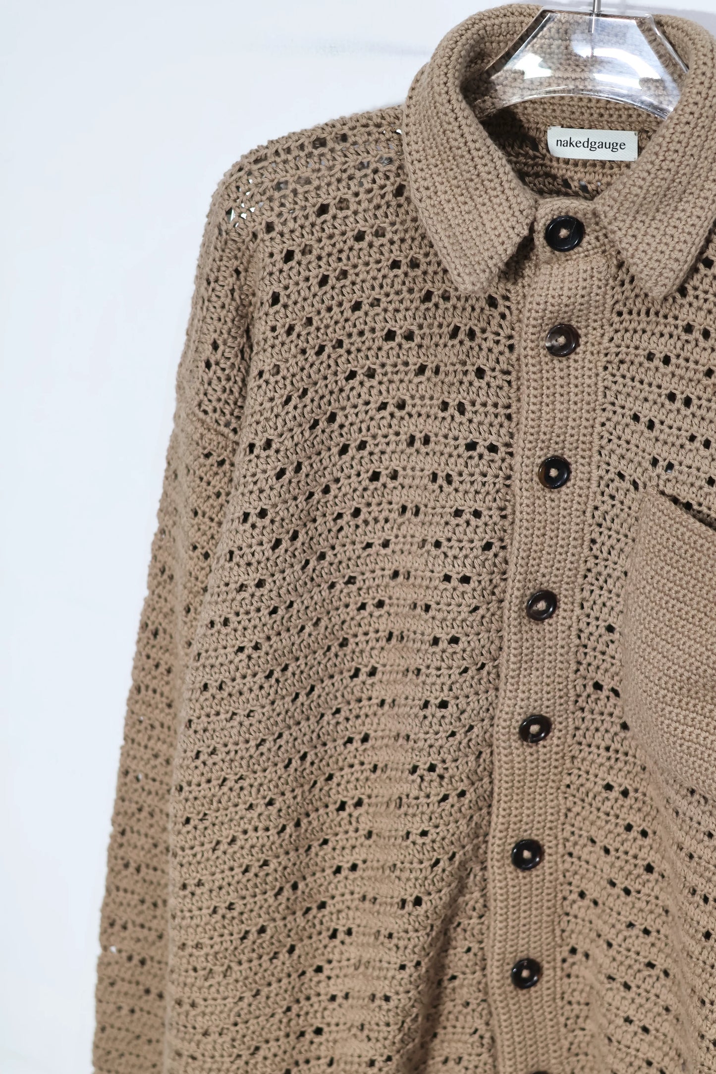 nakedgauge - HAND KNITTING MESH SHIRT - GREIGE