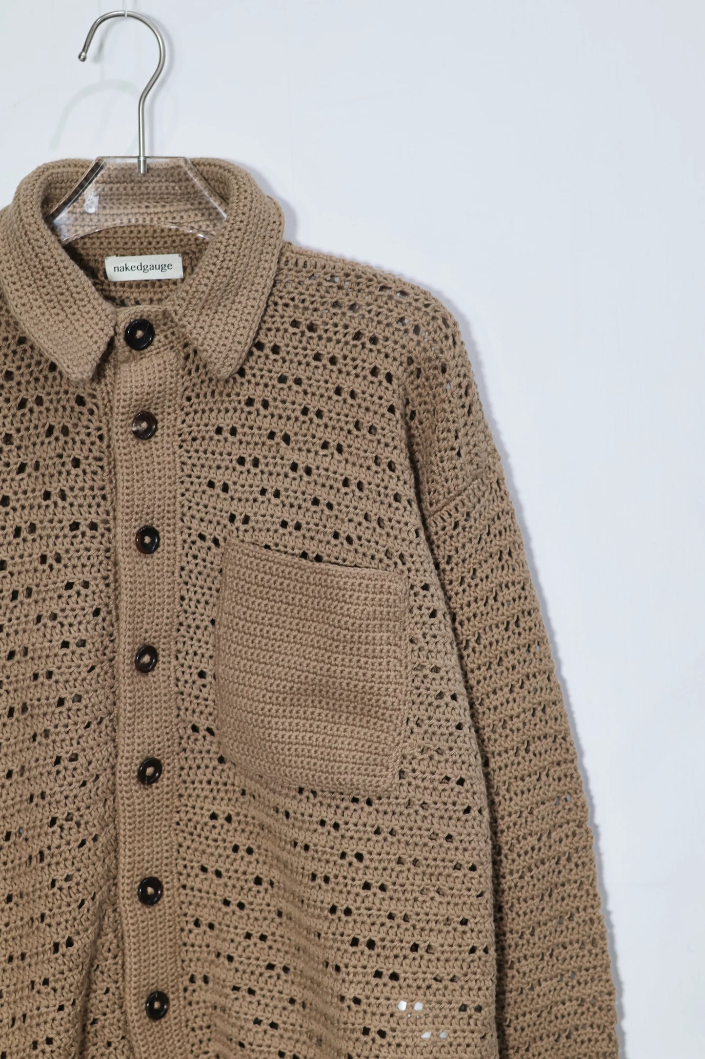 nakedgauge - HAND KNITTING MESH SHIRT - GREIGE