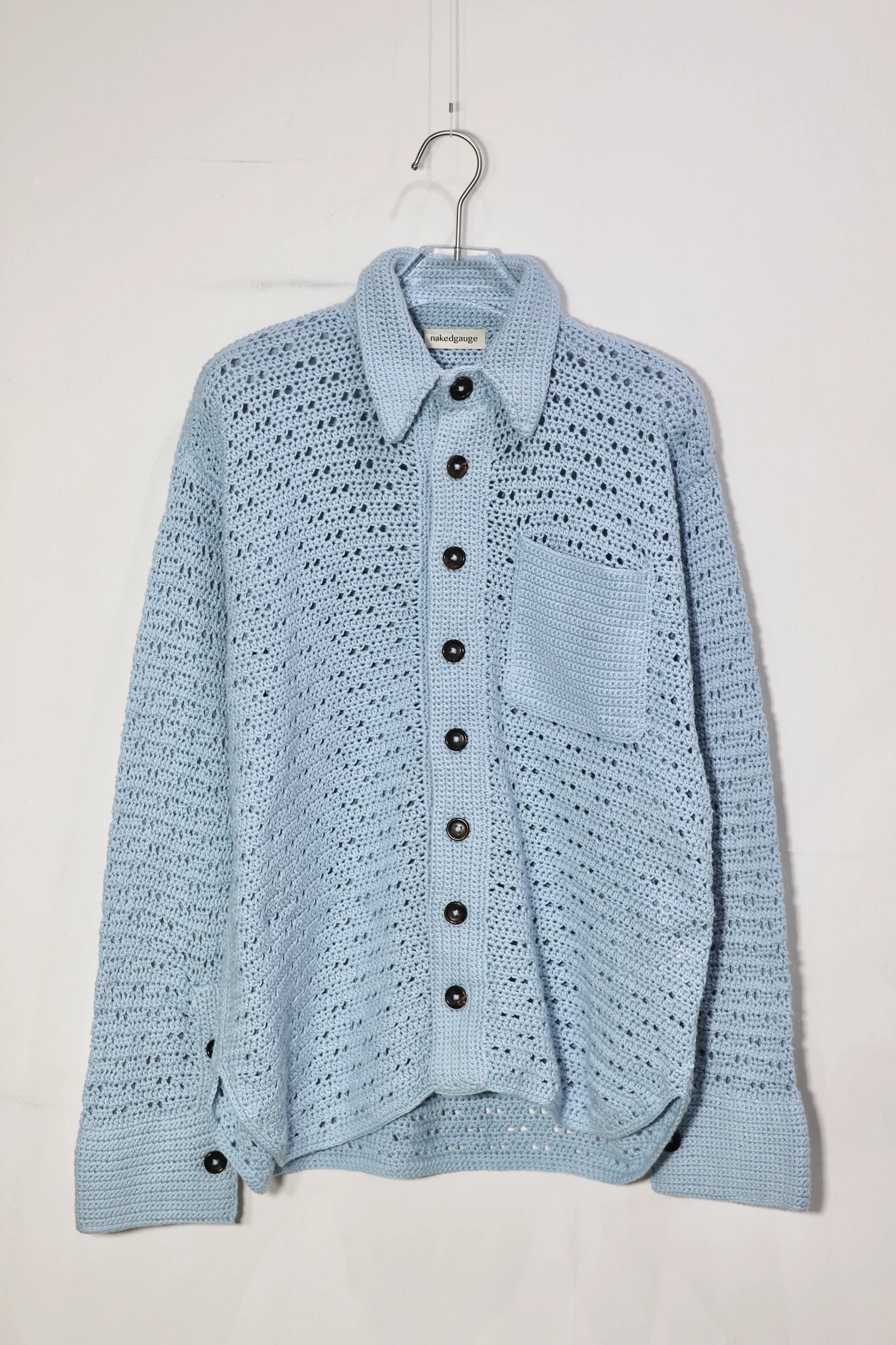 nakedgauge - HAND KNITTING MESH SHIRT - STEEL BLUE