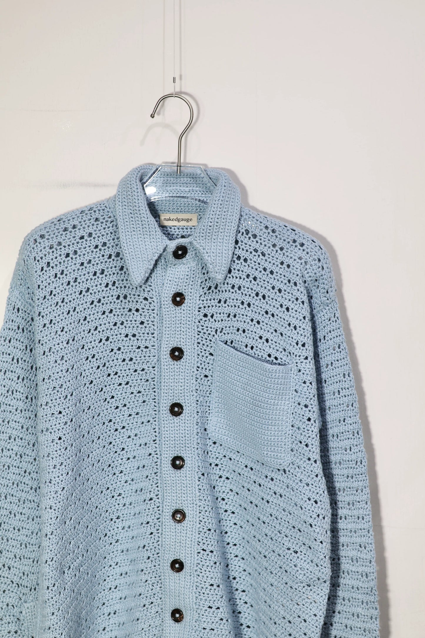 nakedgauge - HAND KNITTING MESH SHIRT - STEEL BLUE