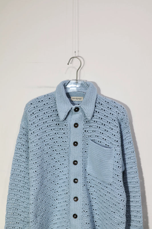 nakedgauge - HAND KNITTING MESH SHIRT - STEEL BLUE
