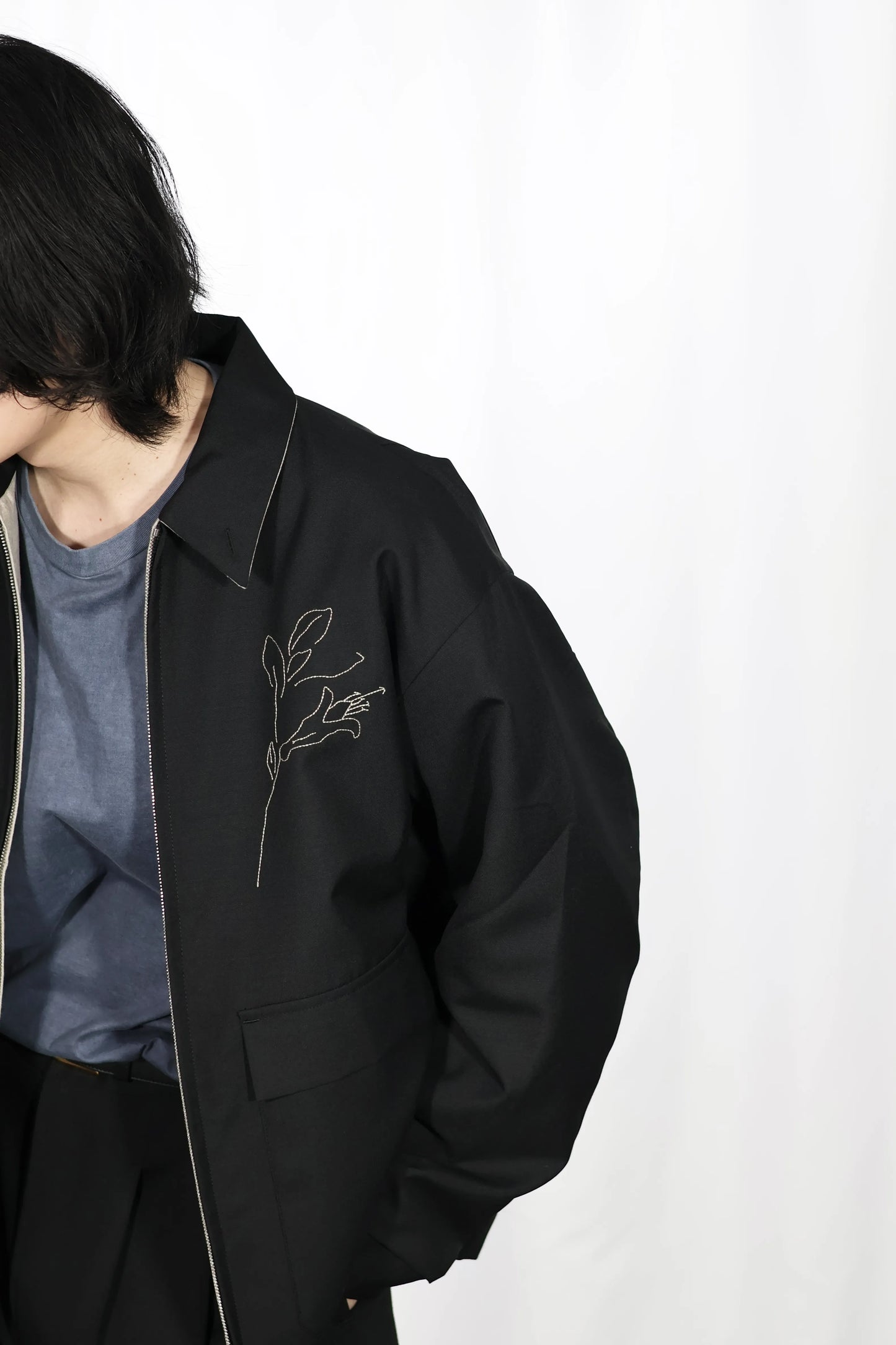 TANAKA - REVERSIBLE JACKET - BLACK/LINEN(EMBROIDERY)
