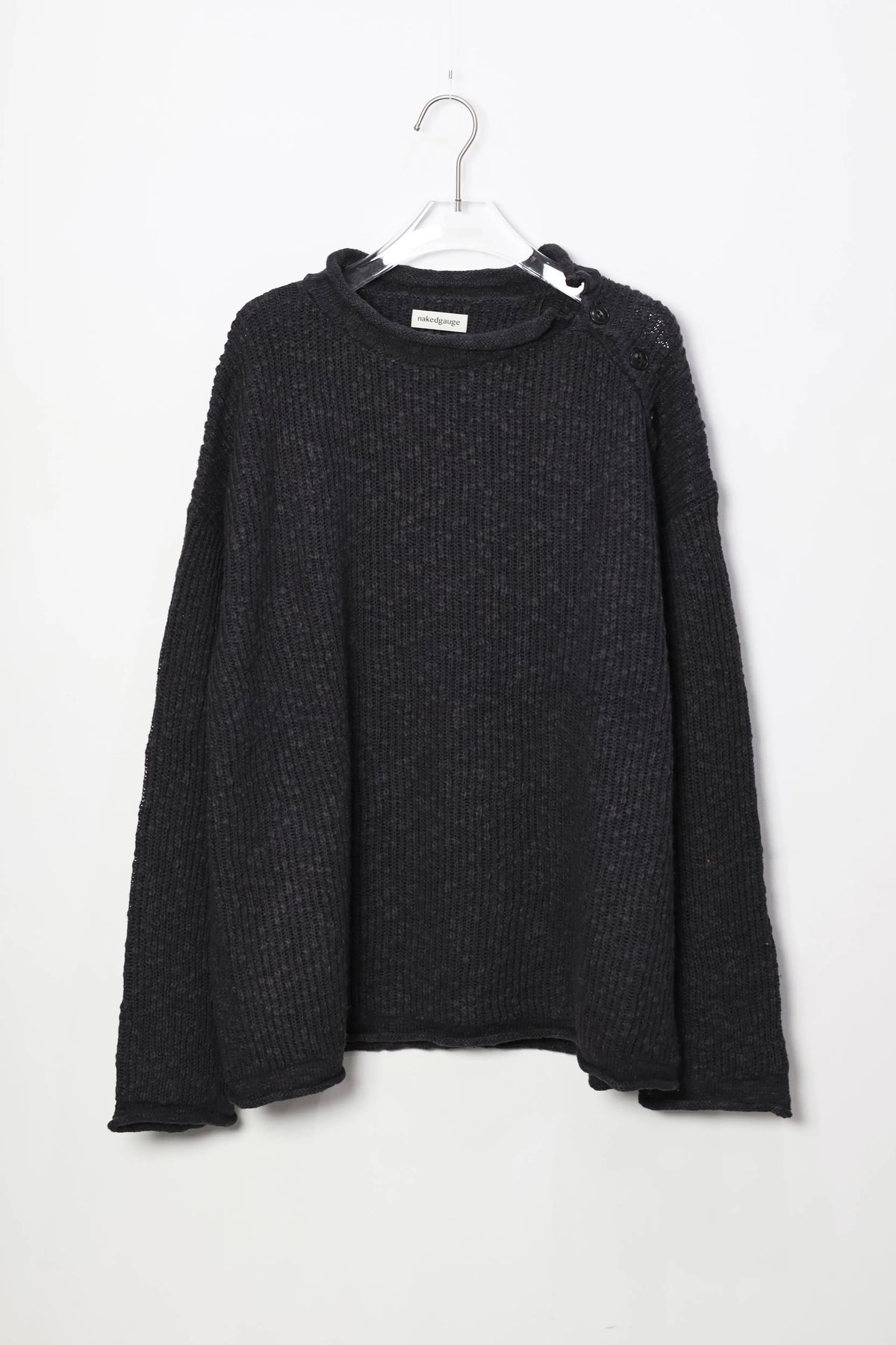 nakedgauge - COTTON LINEN LOOSE FIT SWEATER - CHARCOAL GRAY