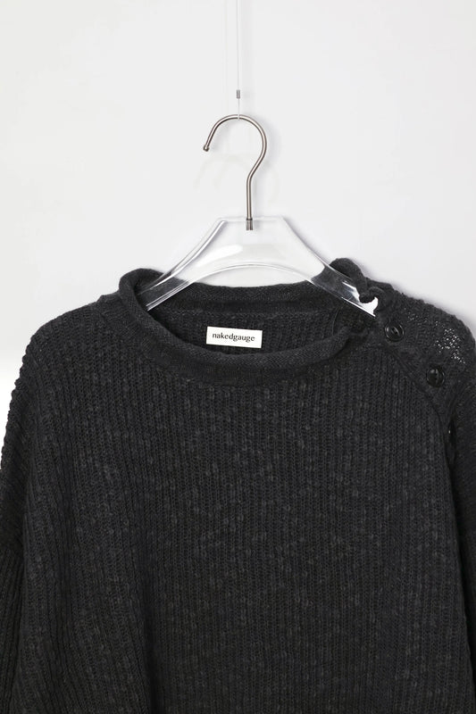 nakedgauge - COTTON LINEN LOOSE FIT SWEATER - CHARCOAL GRAY