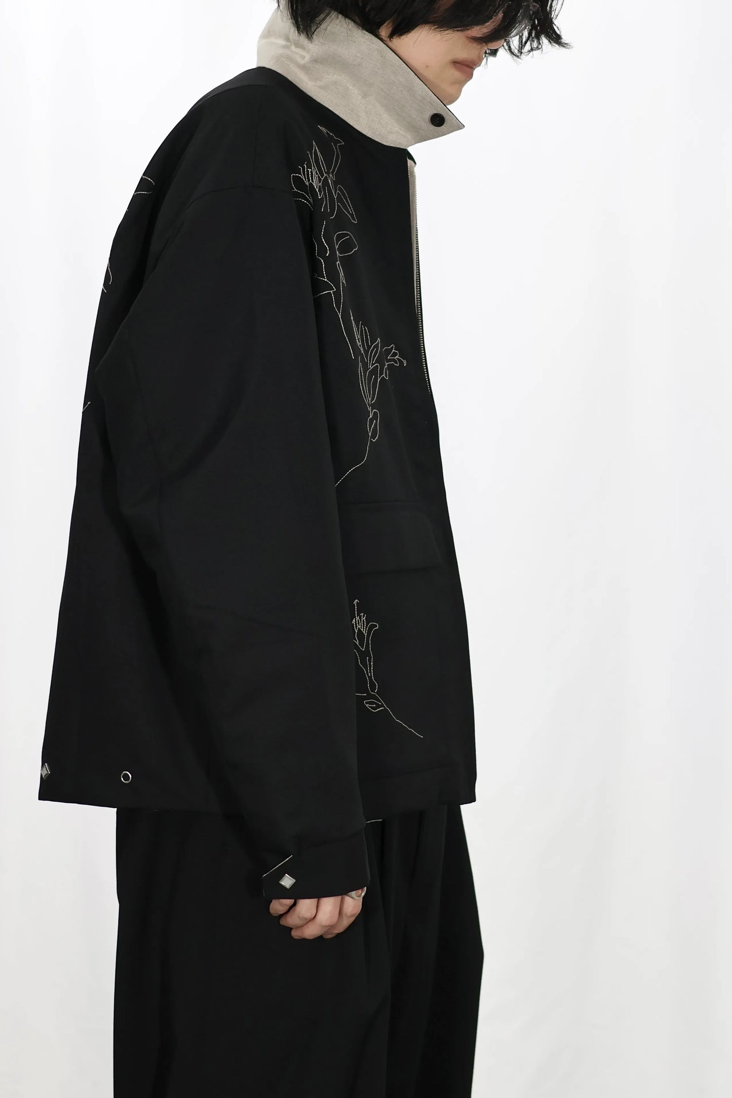 TANAKA - REVERSIBLE JACKET - BLACK/LINEN(EMBROIDERY)