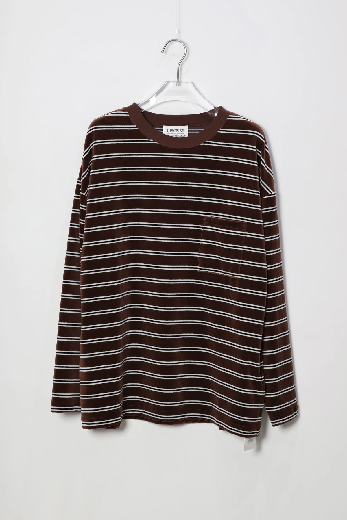 INSCRIRE - Velvet Border Long Sleeve Tee - BROWN × NAVY