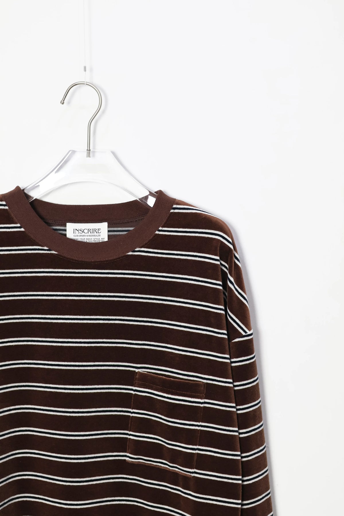 INSCRIRE - Velvet Border Long Sleeve Tee - BROWN × NAVY