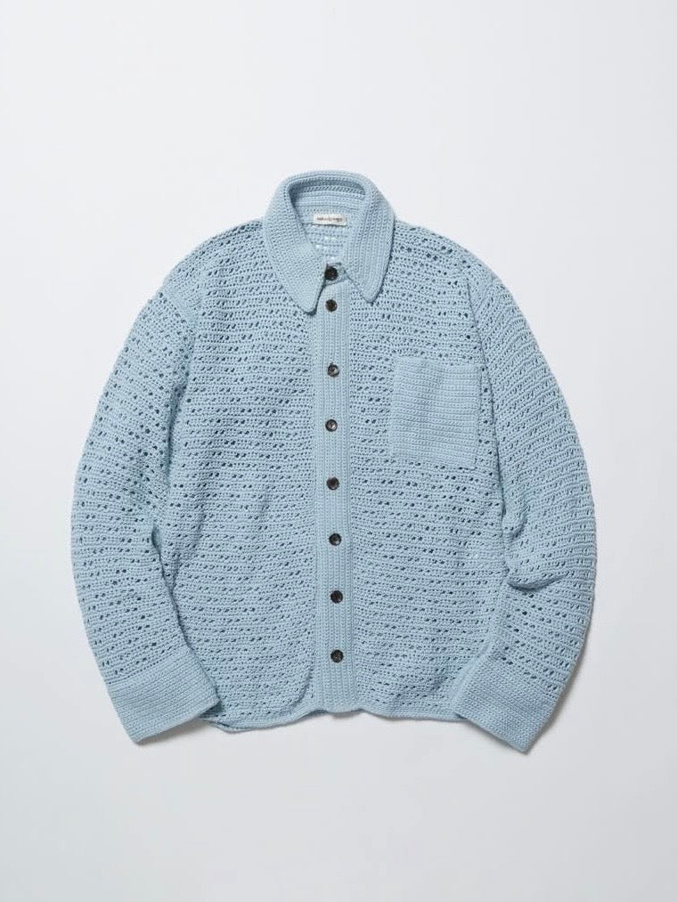 nakedgauge - HAND KNITTING MESH SHIRT - STEEL BLUE