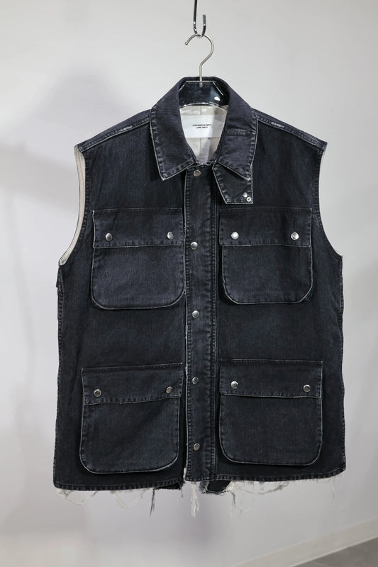 JOHN MASON SMITH / JANE SMITH - SULFUR DYE HEAVY DUCK CLOTH OVERSIZED HUNTING VEST - BLACK