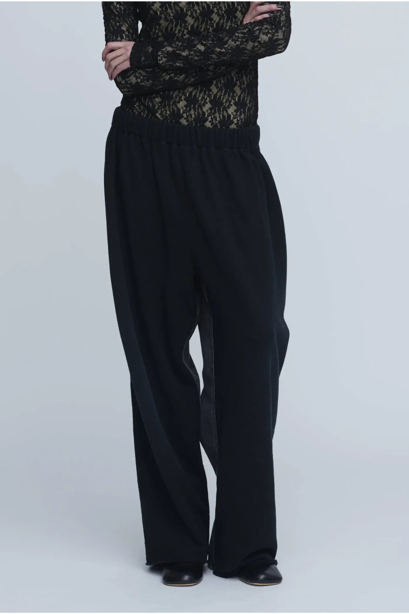 INSCRIRE - Hybrid Sweat Denim Pants - BLACK × BLACK