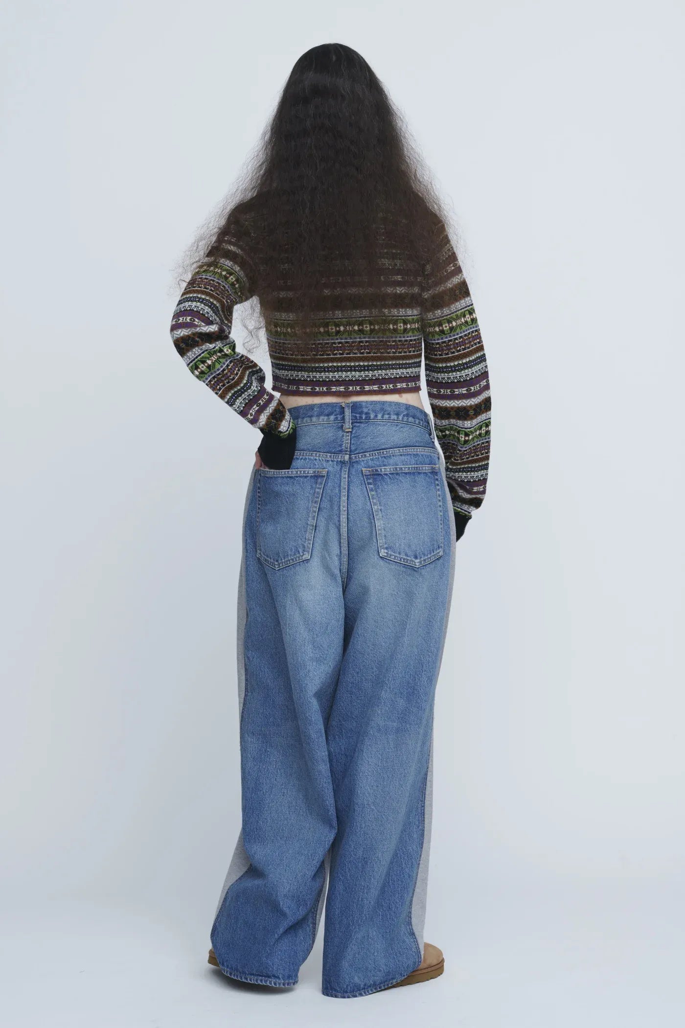 INSCRIRE - Hybrid Sweat Denim Pants - BLUE USED × LT.GREY