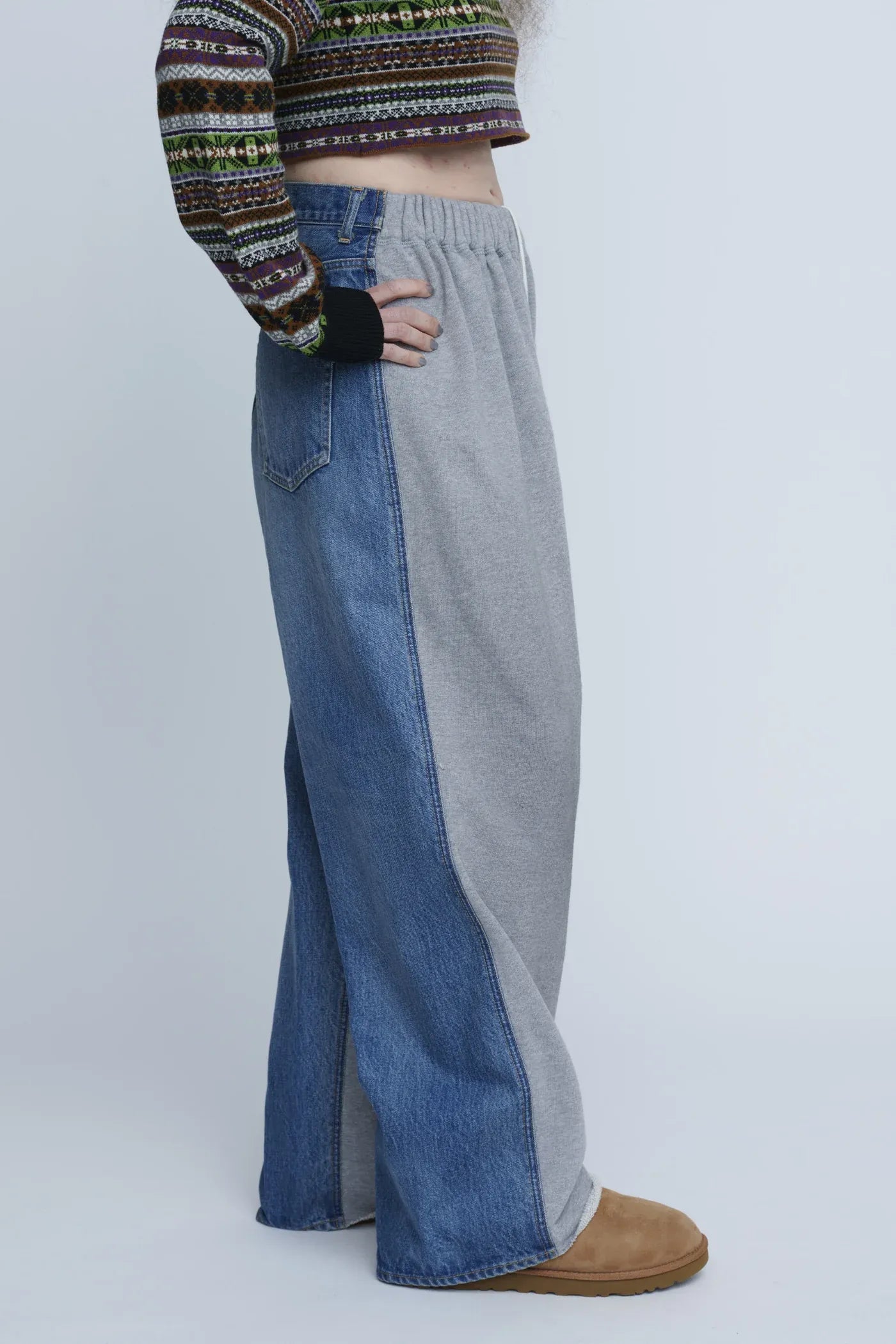 INSCRIRE - Hybrid Sweat Denim Pants - BLUE USED × LT.GREY