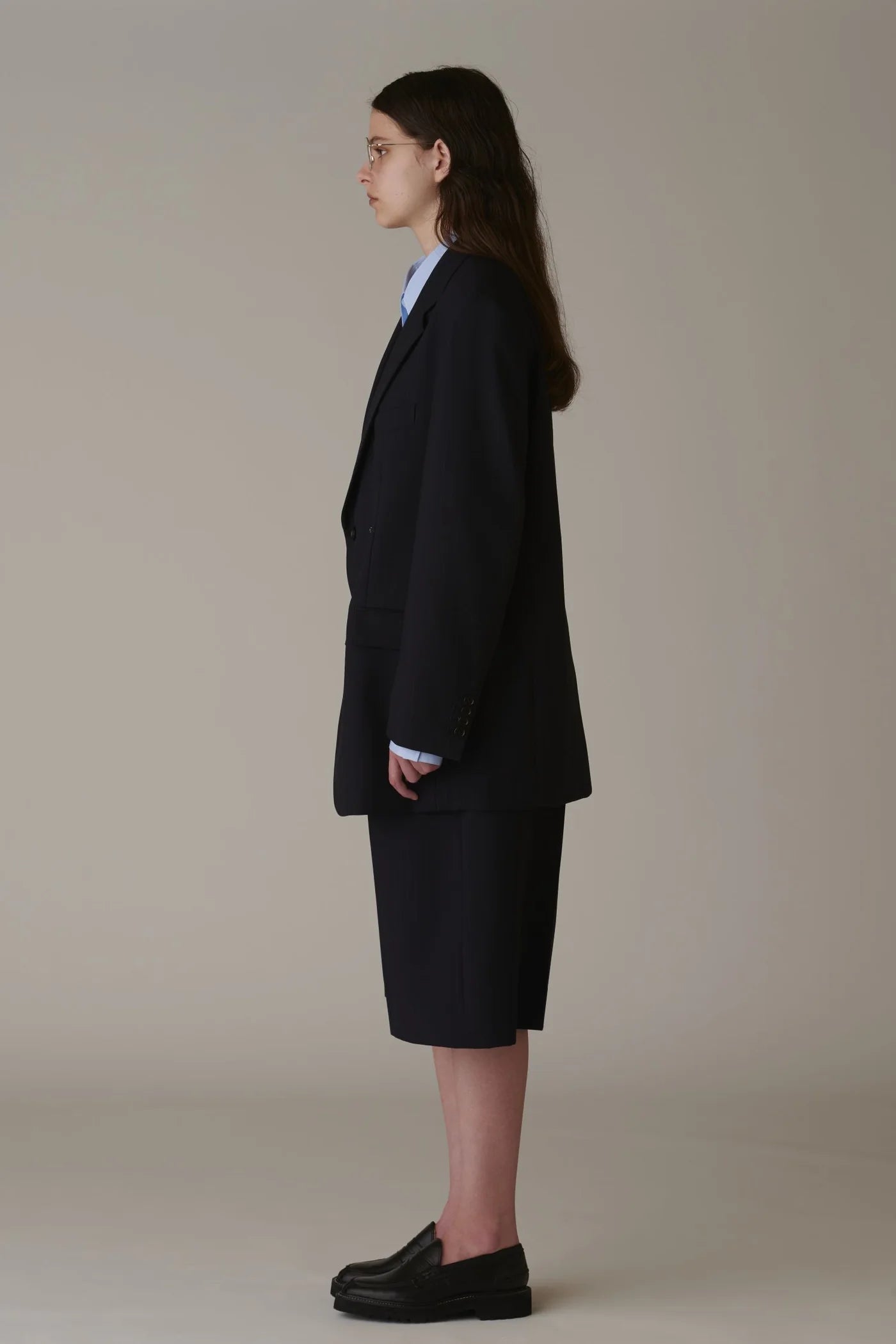 INSCRIRE - Wool 2-way Over Size Jacket - NAVY STRIPE