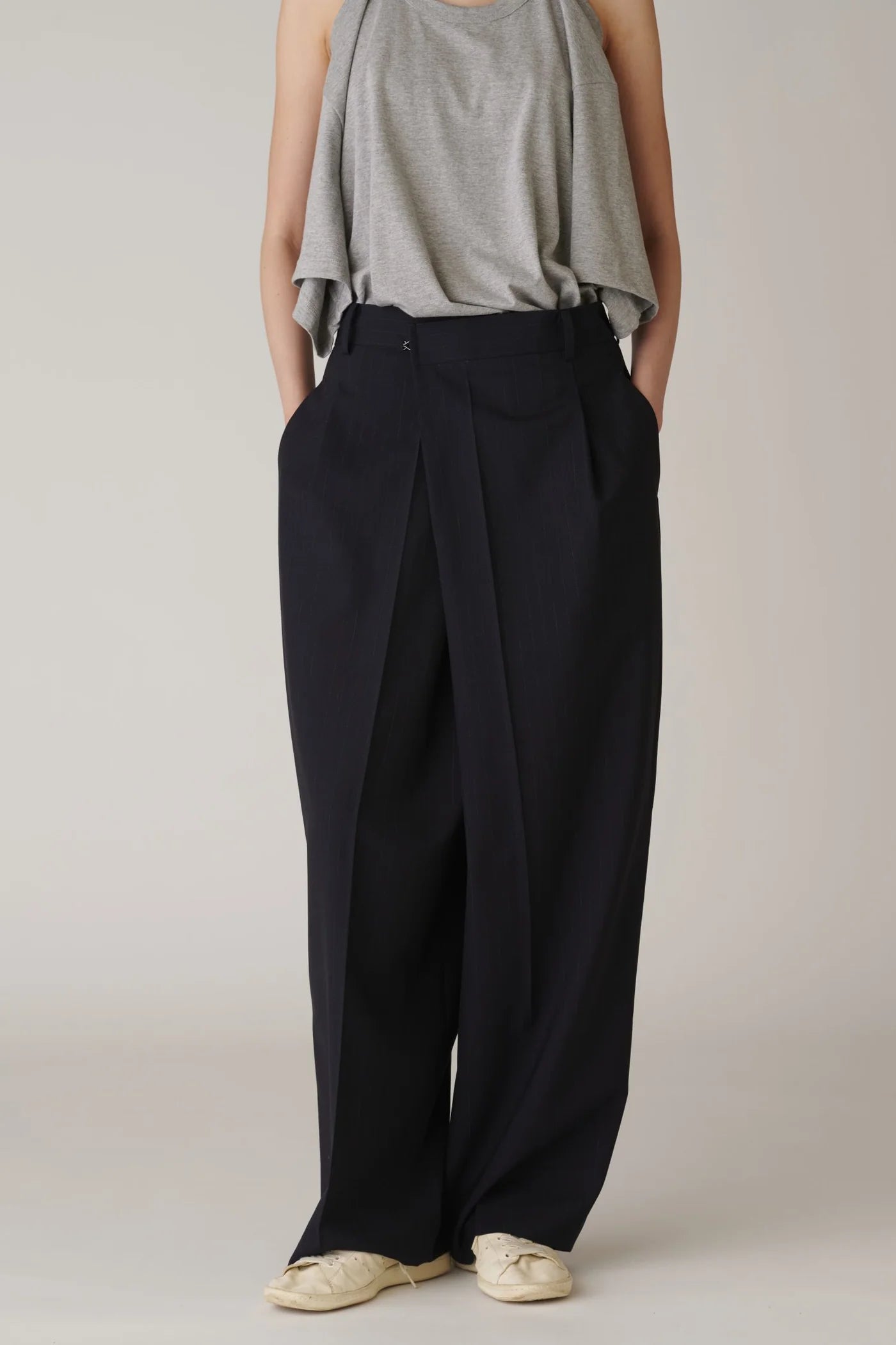 INSCRIRE - Wool Over Size Pants - NAVY STRIPE