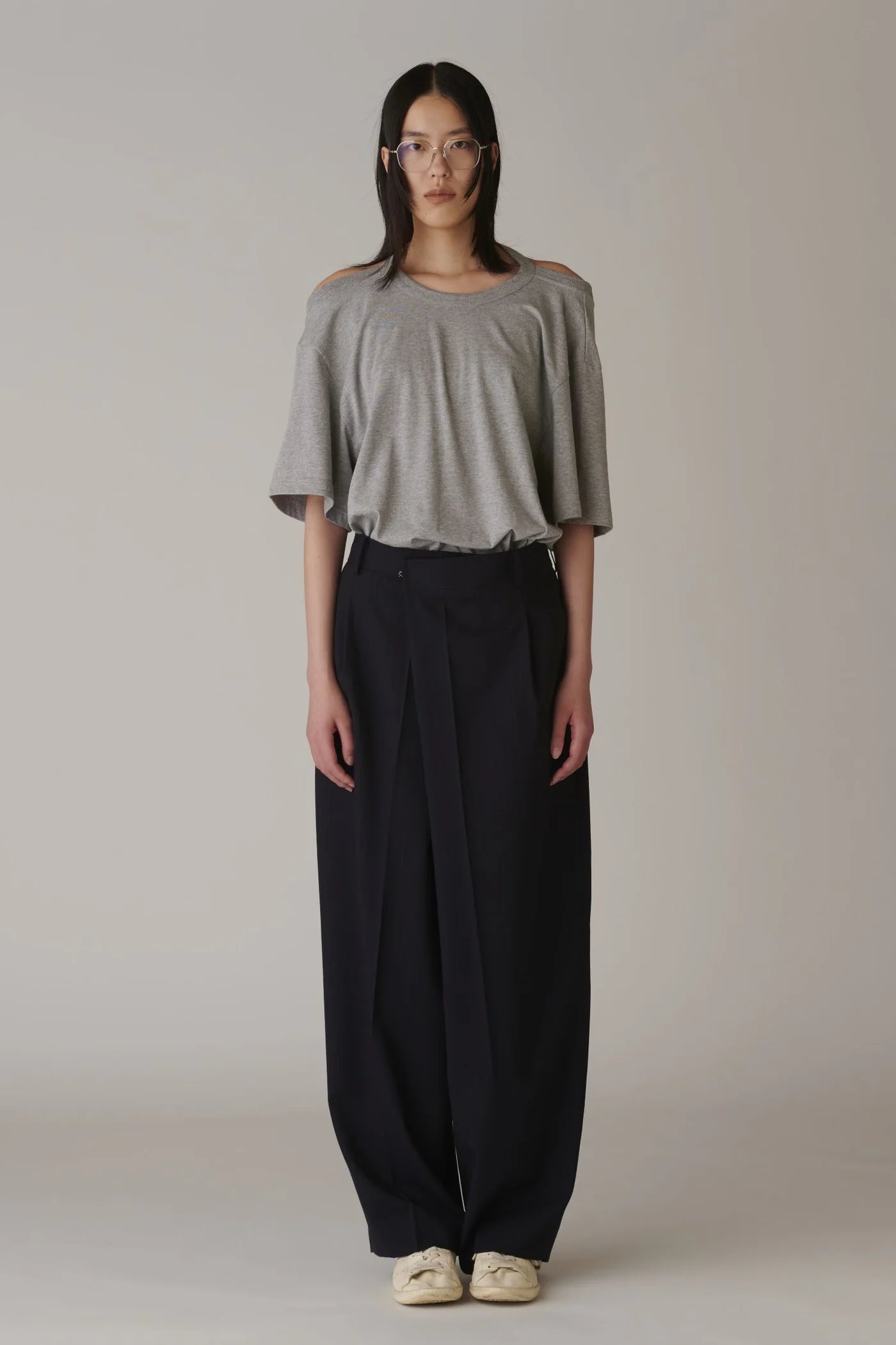 INSCRIRE - Wool Over Size Pants - NAVY STRIPE