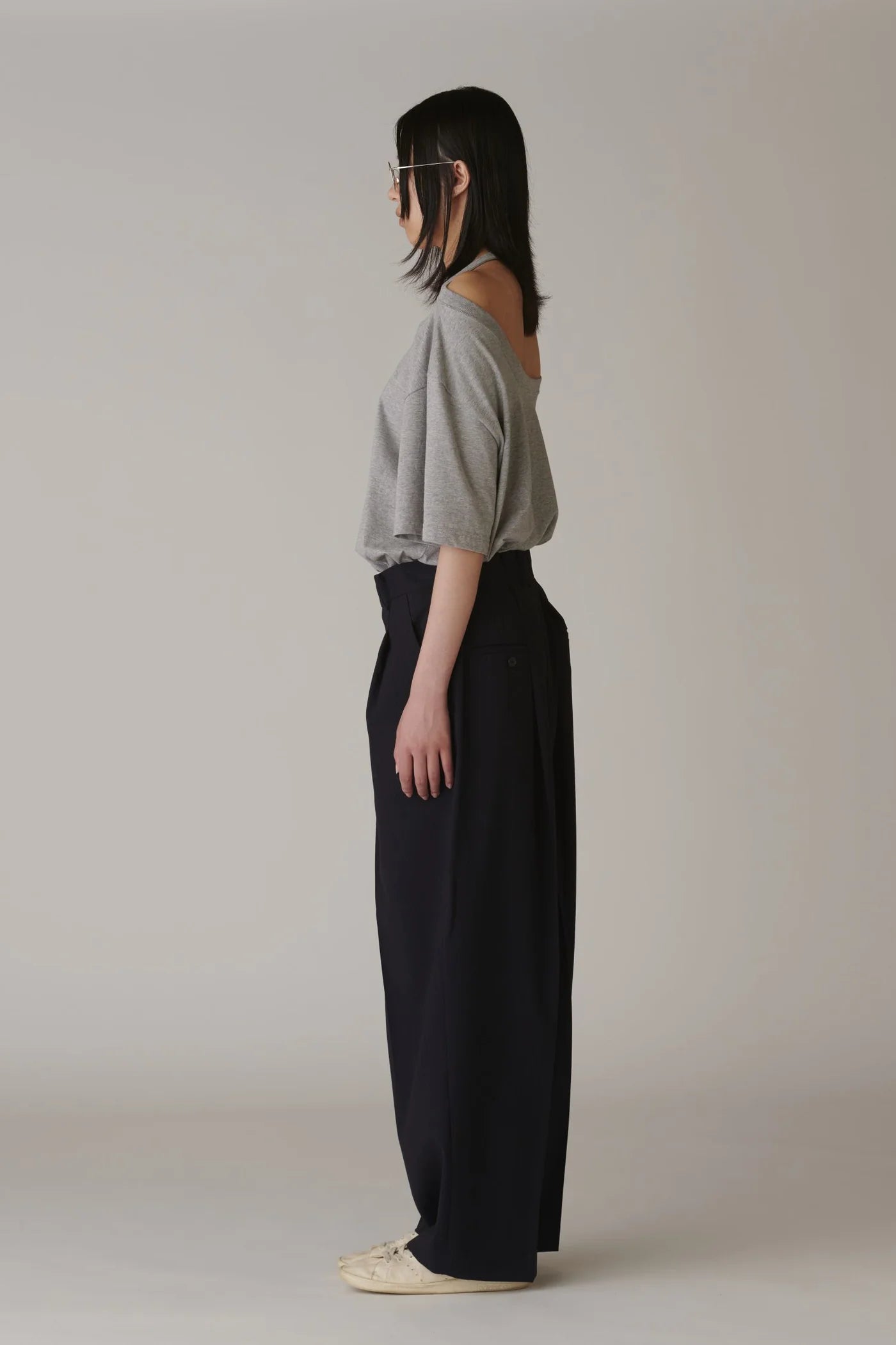 INSCRIRE - Wool Over Size Pants - NAVY STRIPE