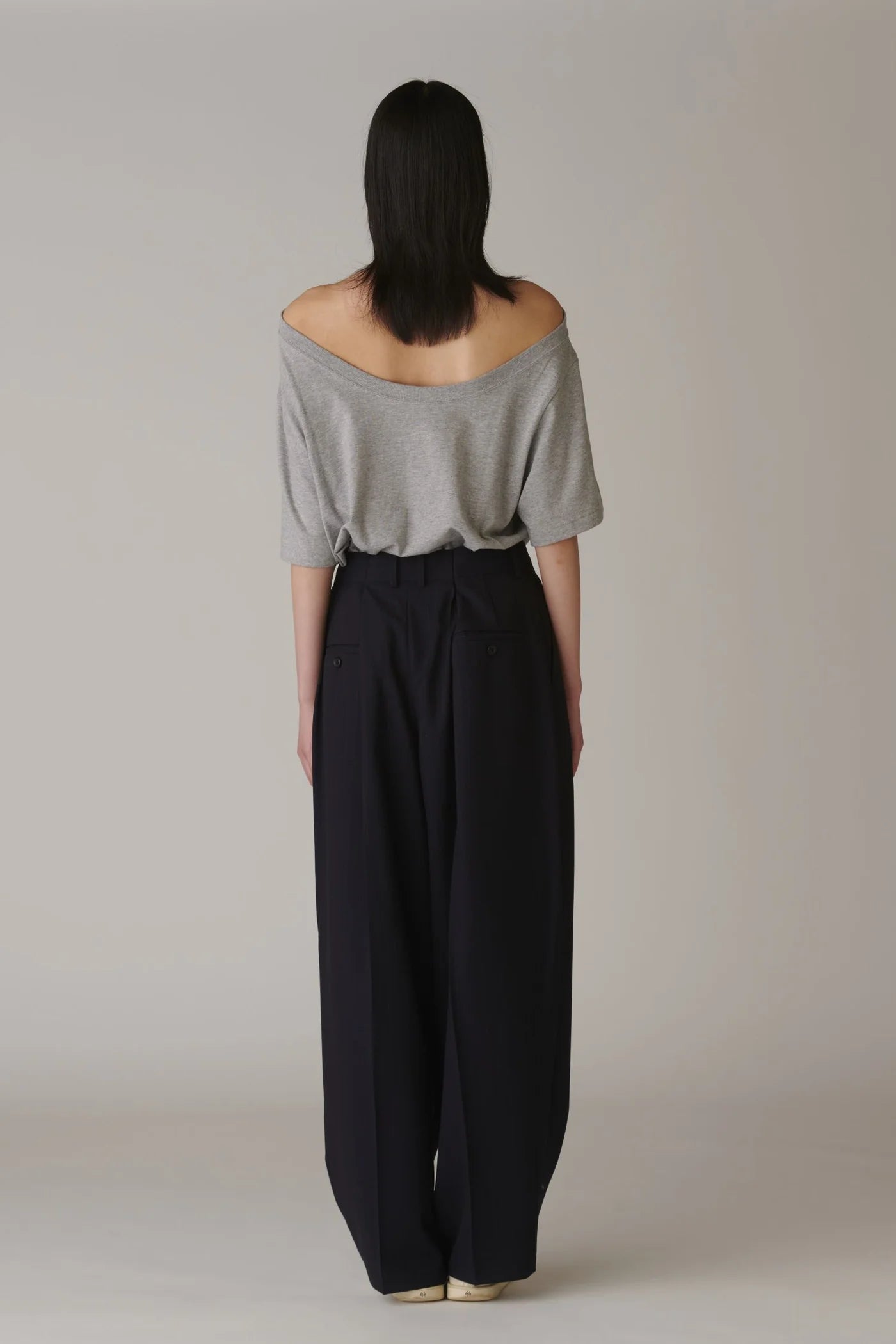 INSCRIRE - Wool Over Size Pants - NAVY STRIPE
