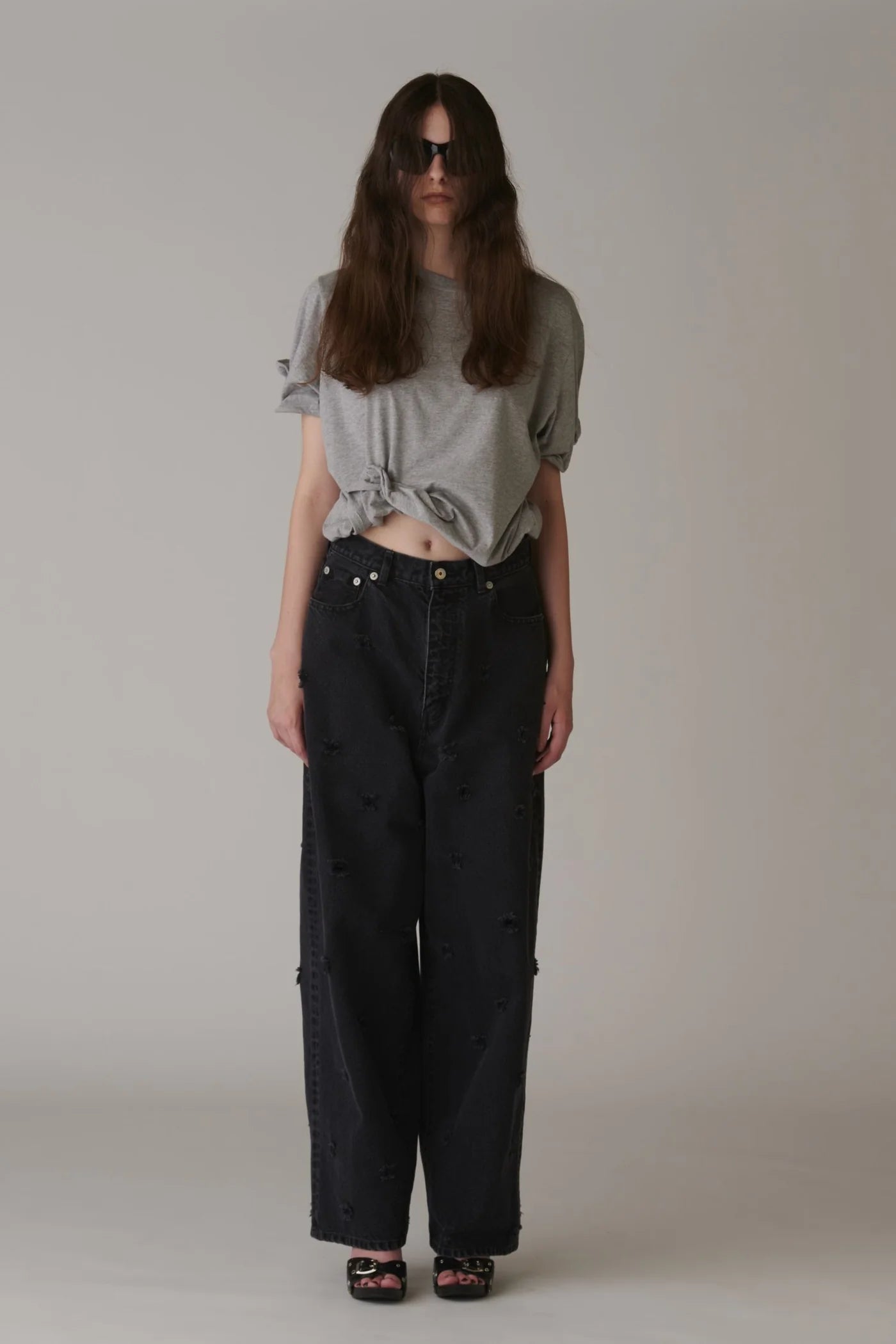 INSCRIRE - Dot Hole Denim Pants - BLACK USED