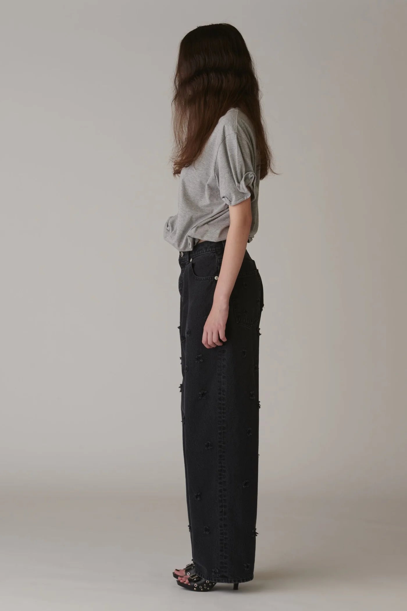 INSCRIRE - Dot Hole Denim Pants - BLACK USED