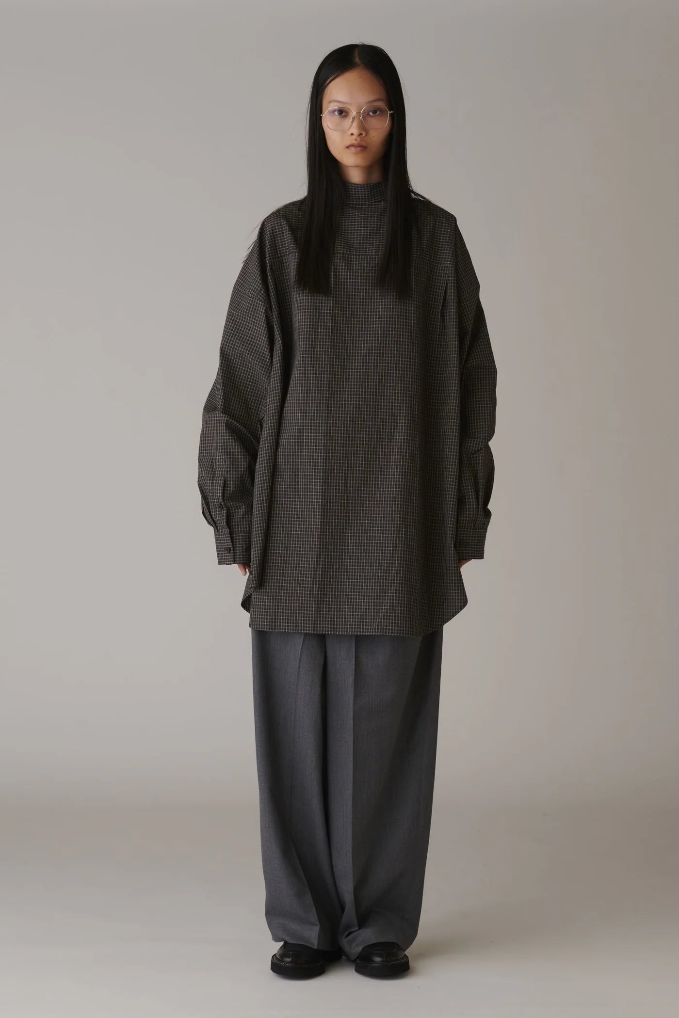INSCRIRE - Cotton Check Cape Shirt - BLACK
