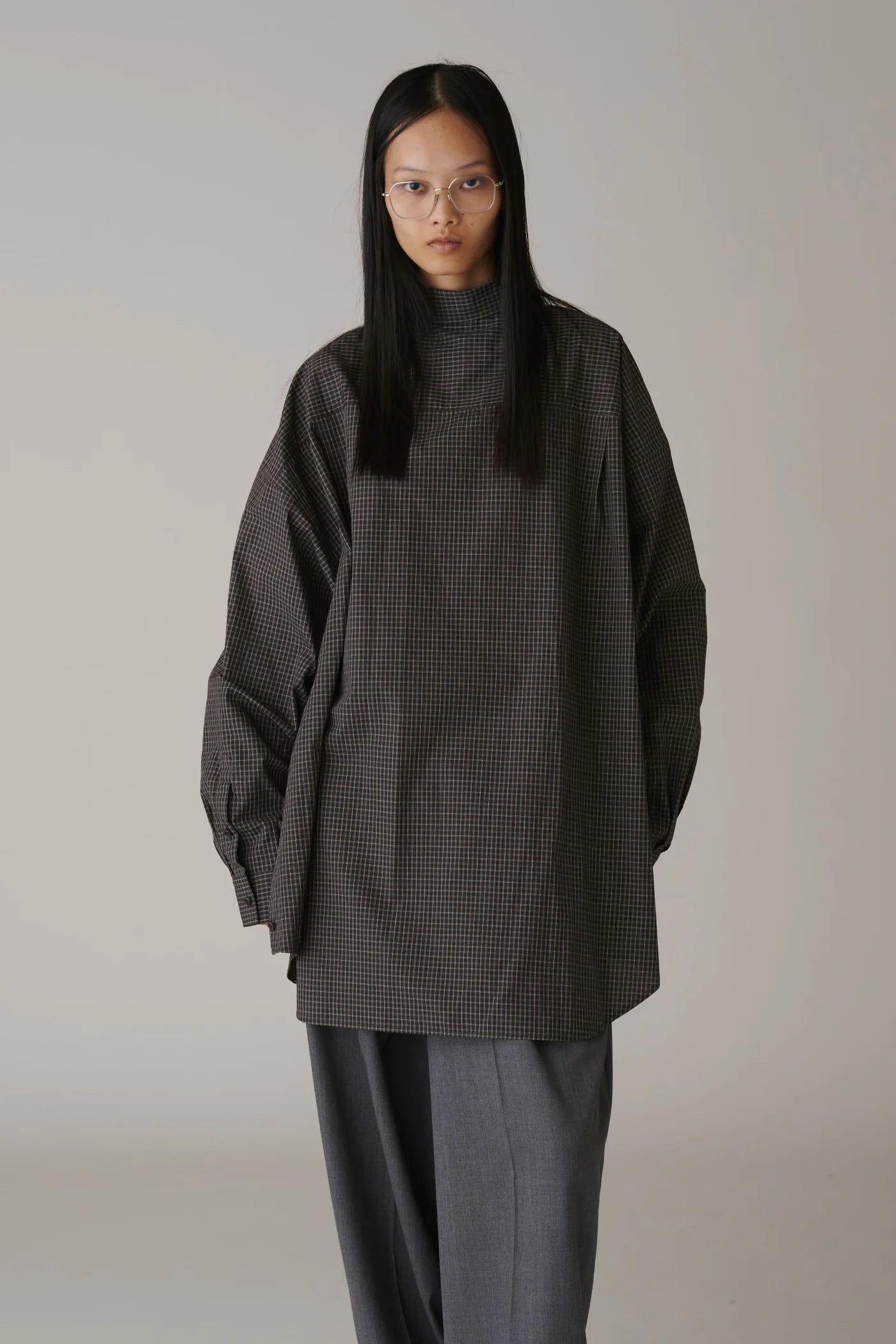 INSCRIRE - Cotton Check Cape Shirt - BLACK
