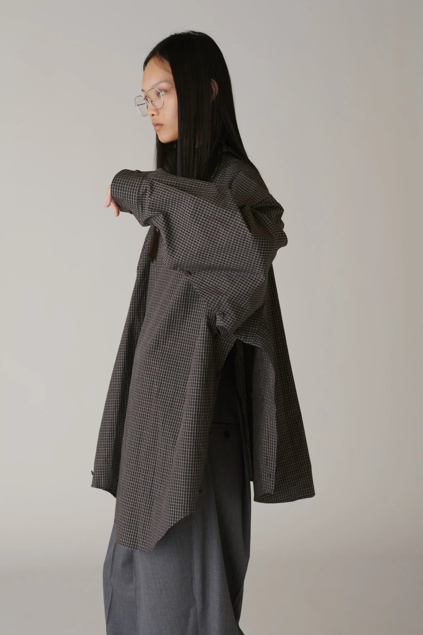INSCRIRE - Cotton Check Cape Shirt - BLACK