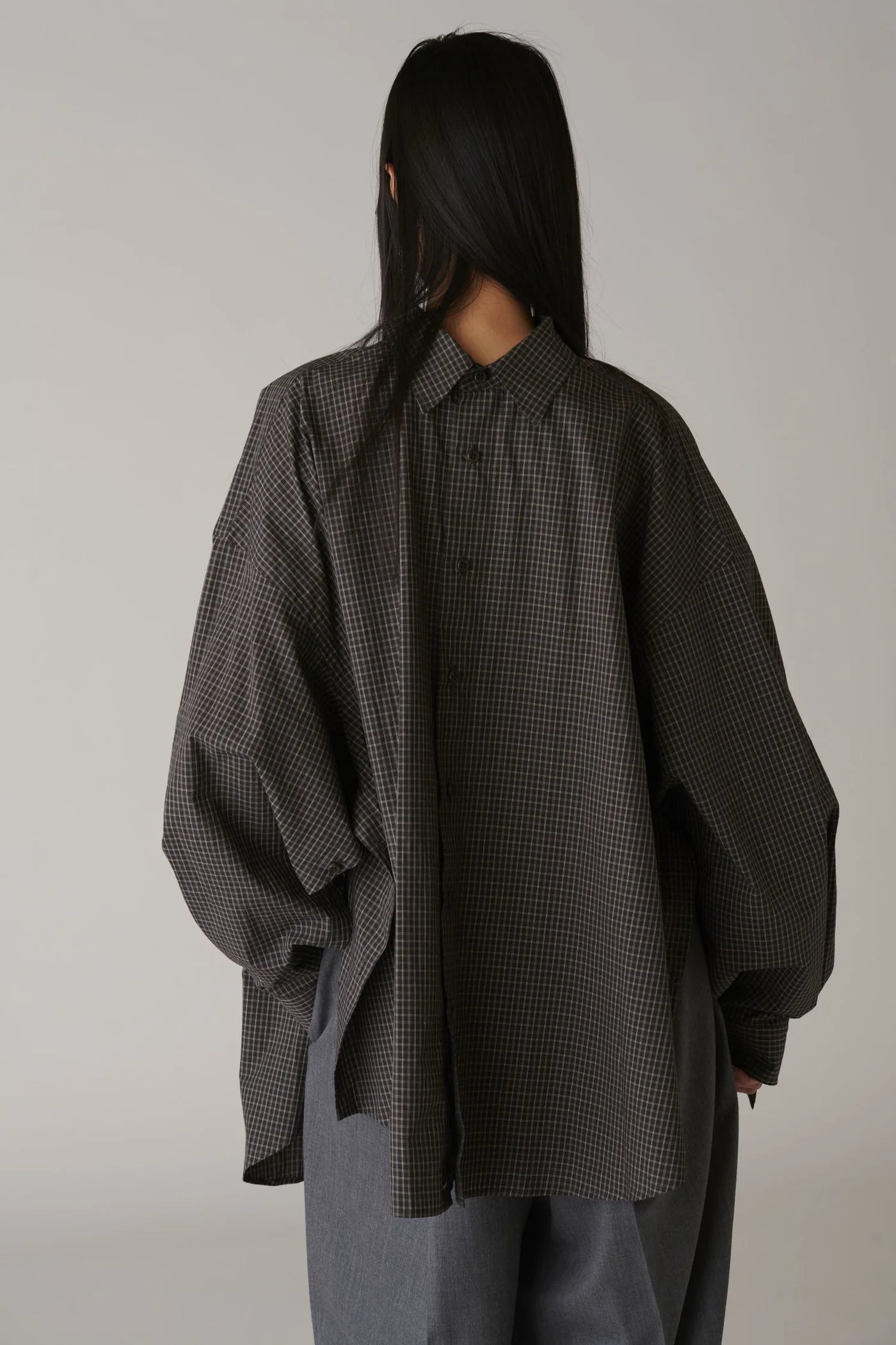 INSCRIRE - Cotton Check Cape Shirt - BLACK