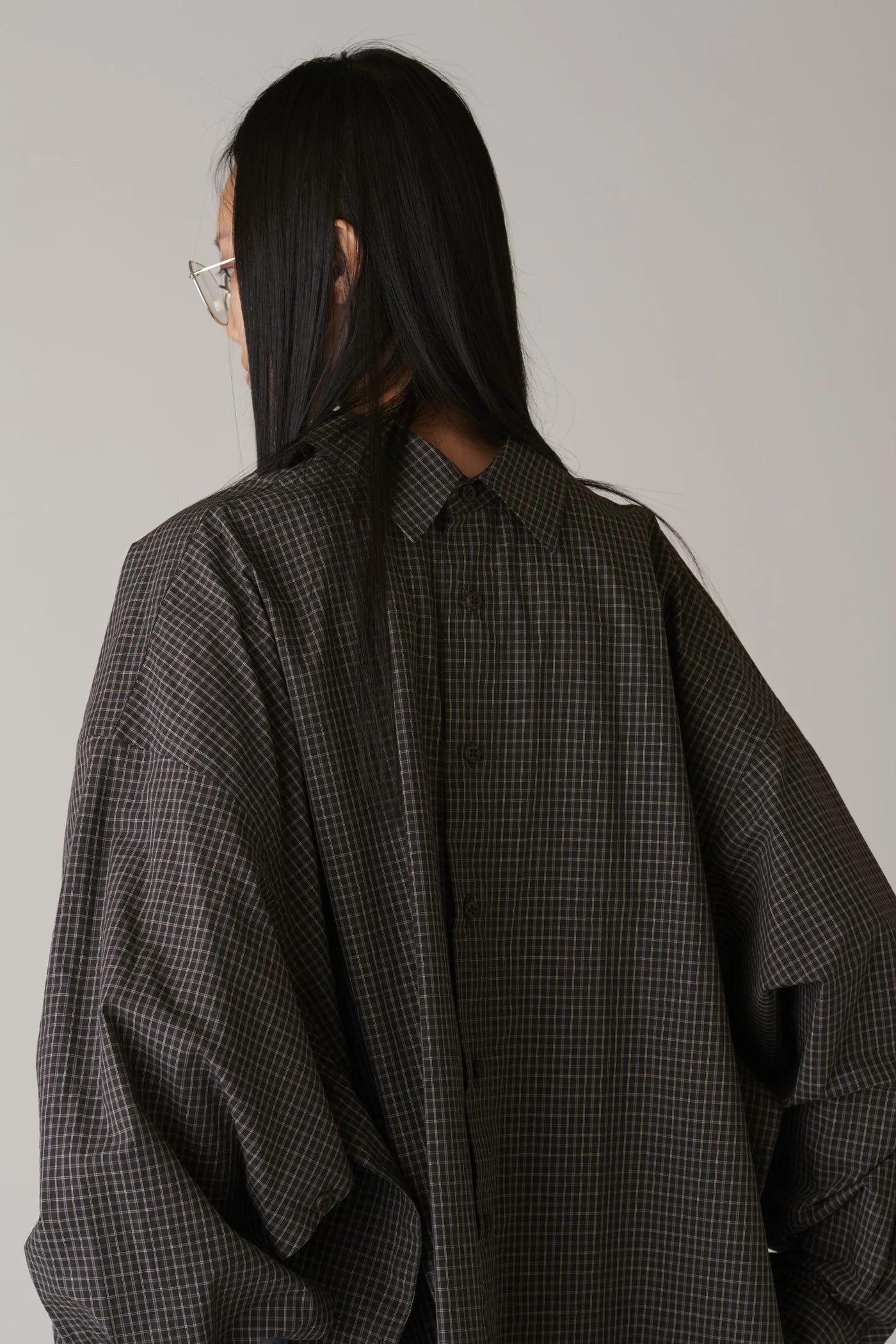 INSCRIRE - Cotton Check Cape Shirt - BLACK