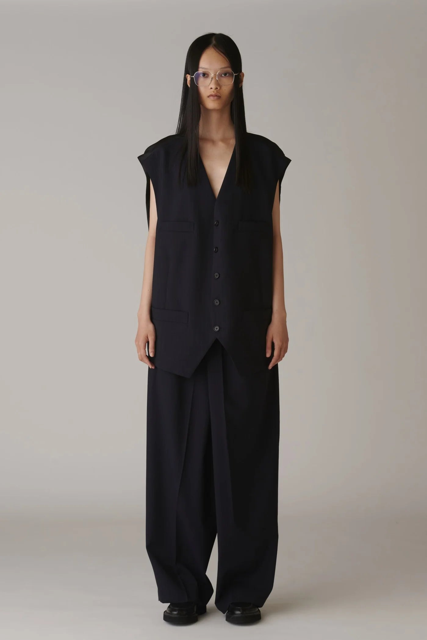 INSCRIRE - Wool Over Size Gilet - NAVY STRIPE