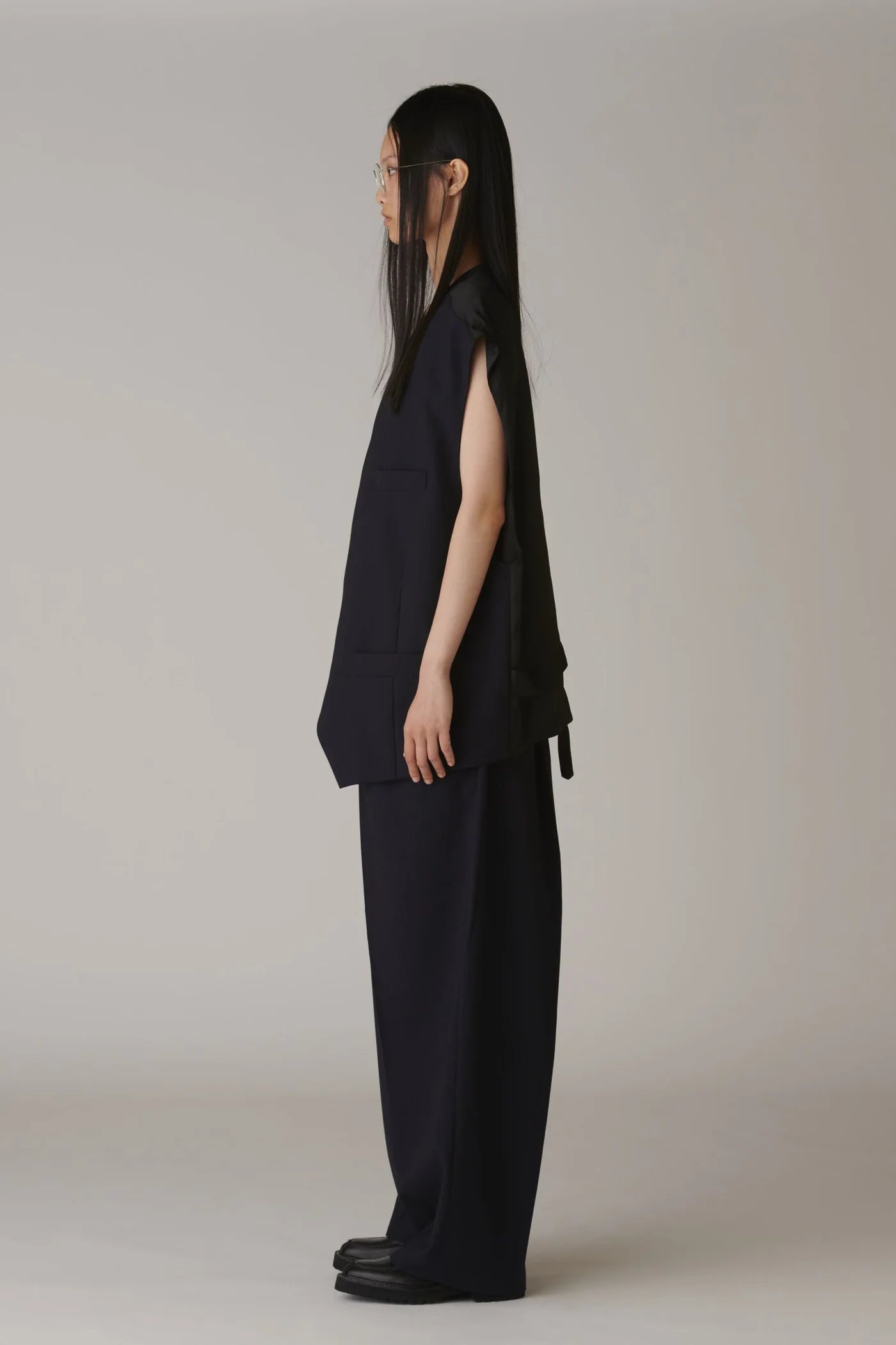 INSCRIRE - Wool Over Size Gilet - NAVY STRIPE