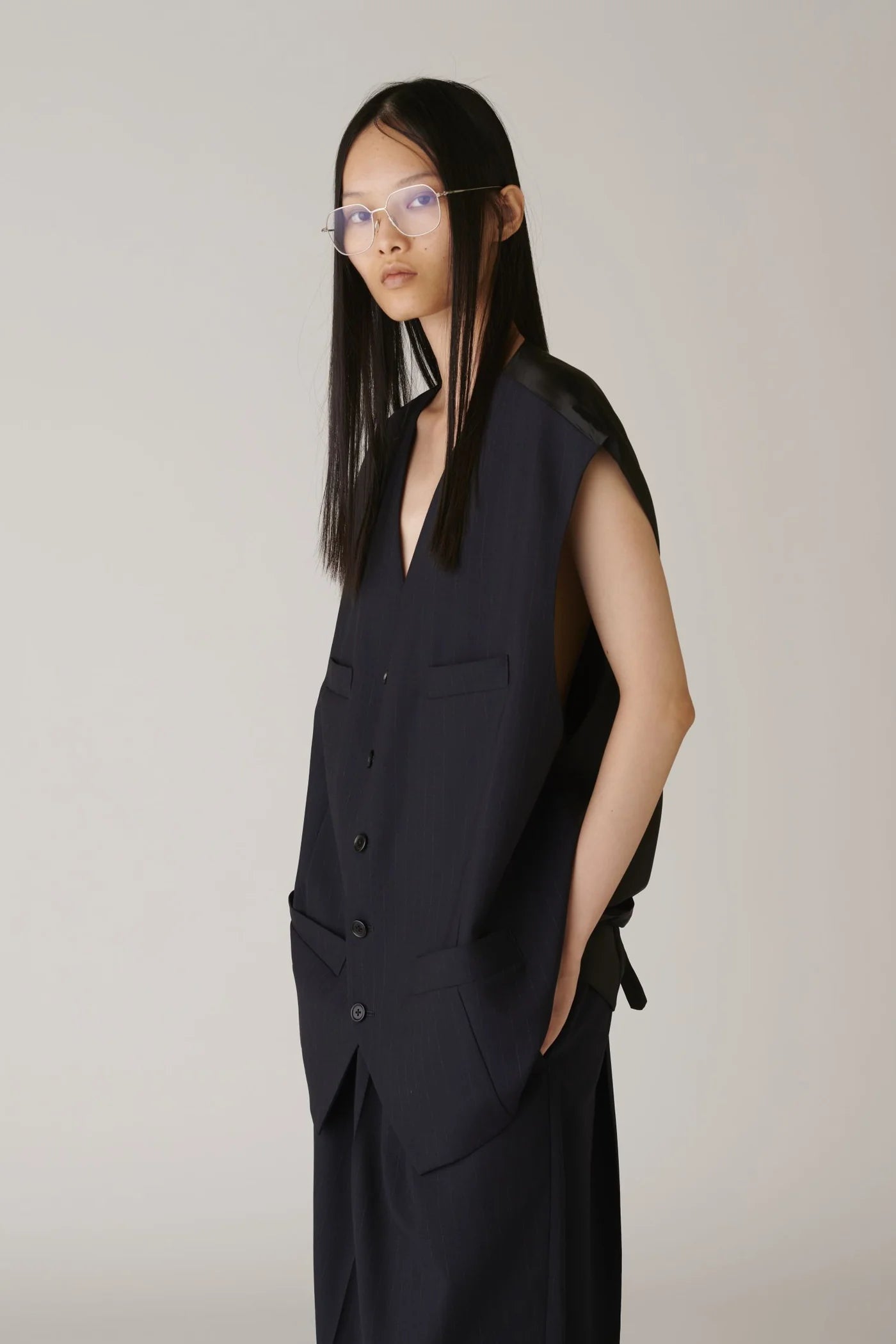 INSCRIRE - Wool Over Size Gilet - NAVY STRIPE