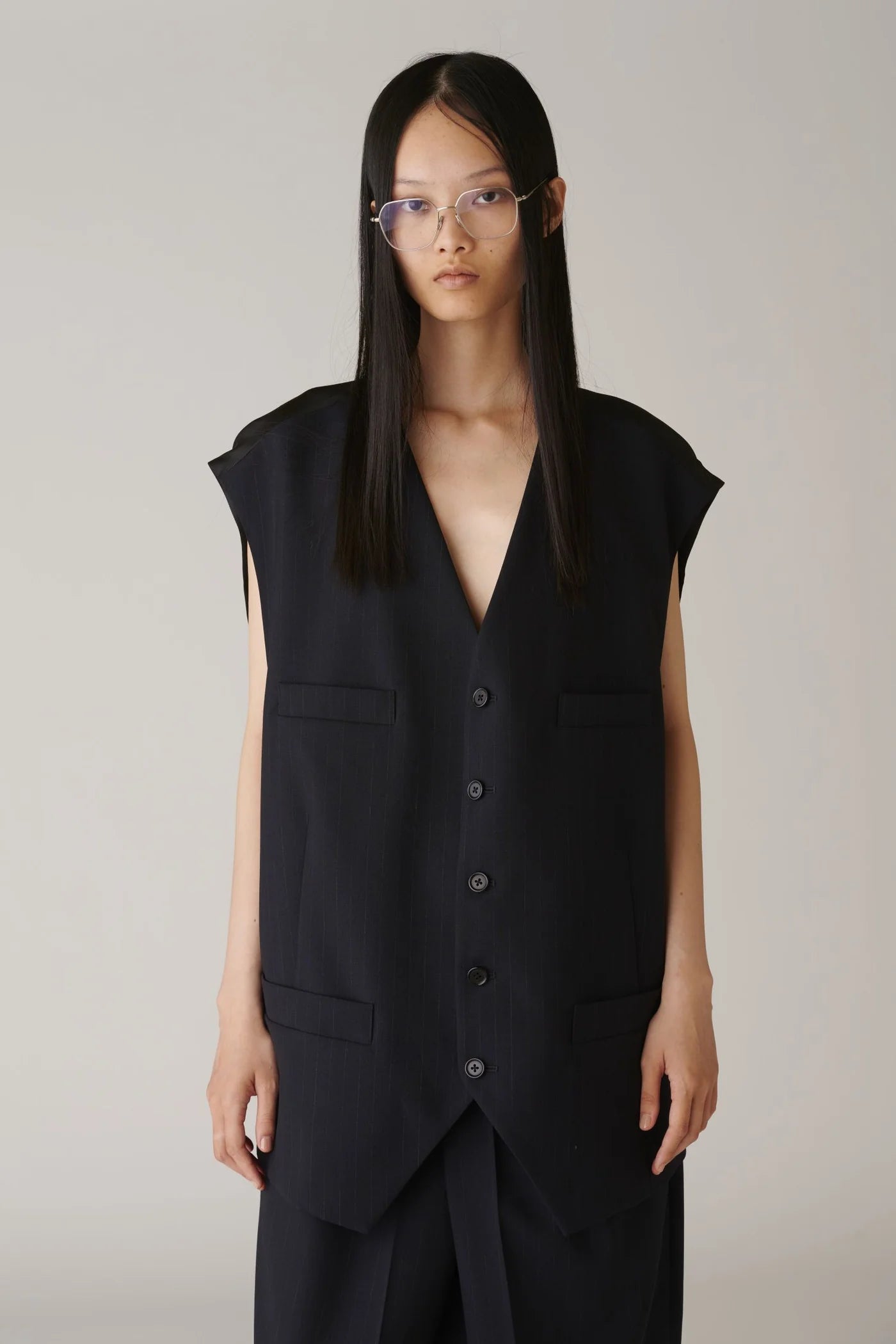 INSCRIRE - Wool Over Size Gilet - NAVY STRIPE