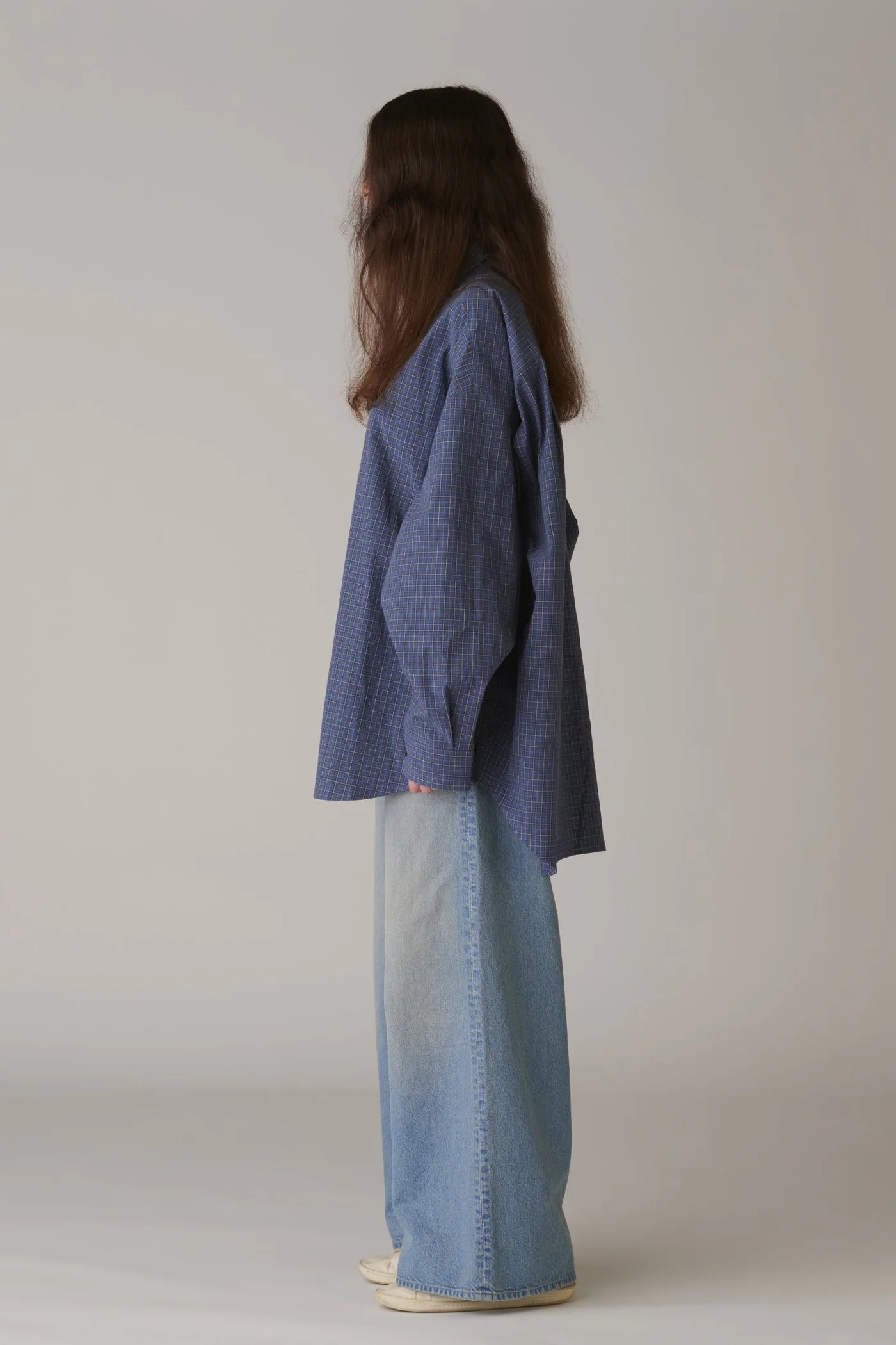 INSCRIRE - Cotton Check Cape Shirt - BLUE
