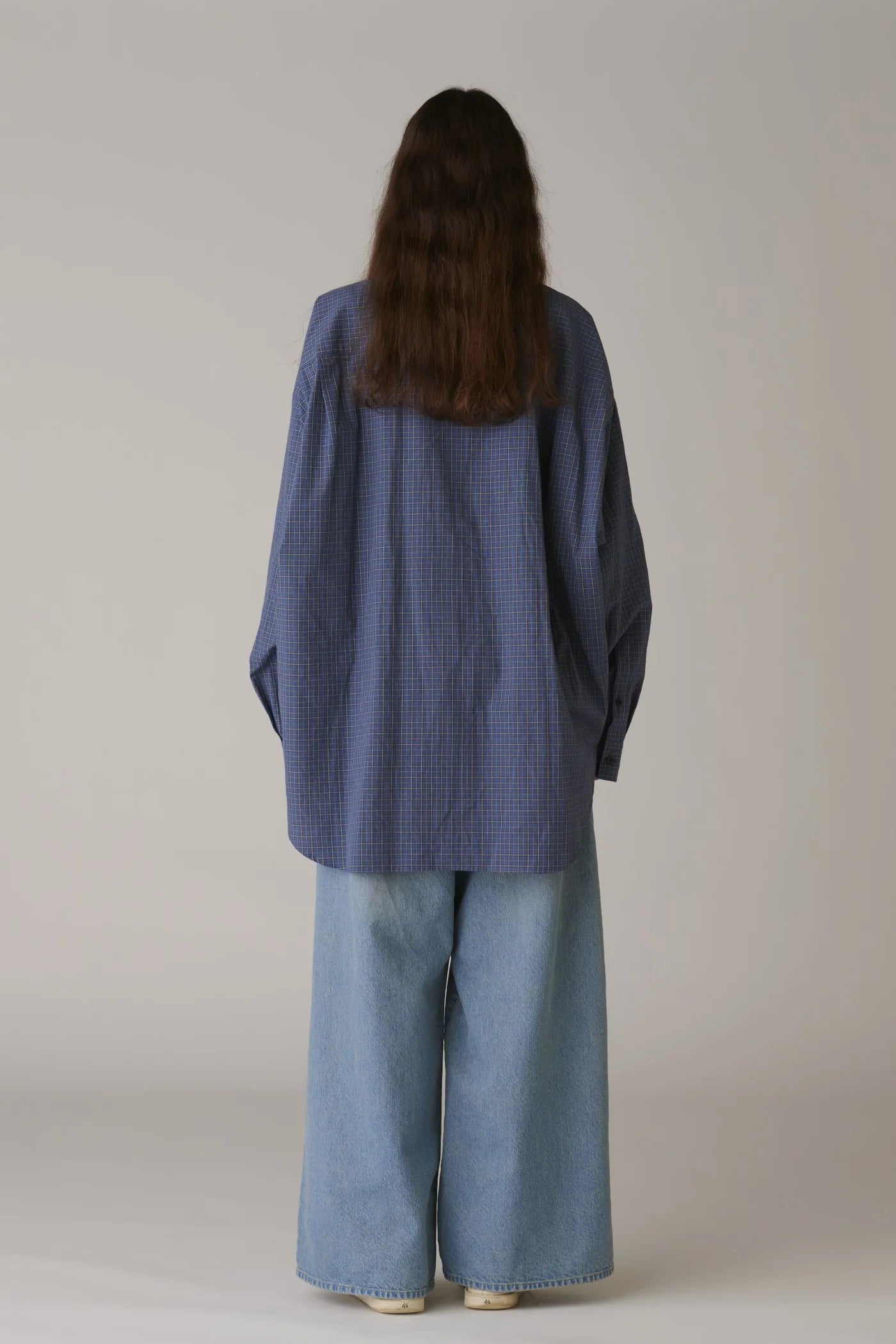 INSCRIRE - Cotton Check Cape Shirt - BLUE