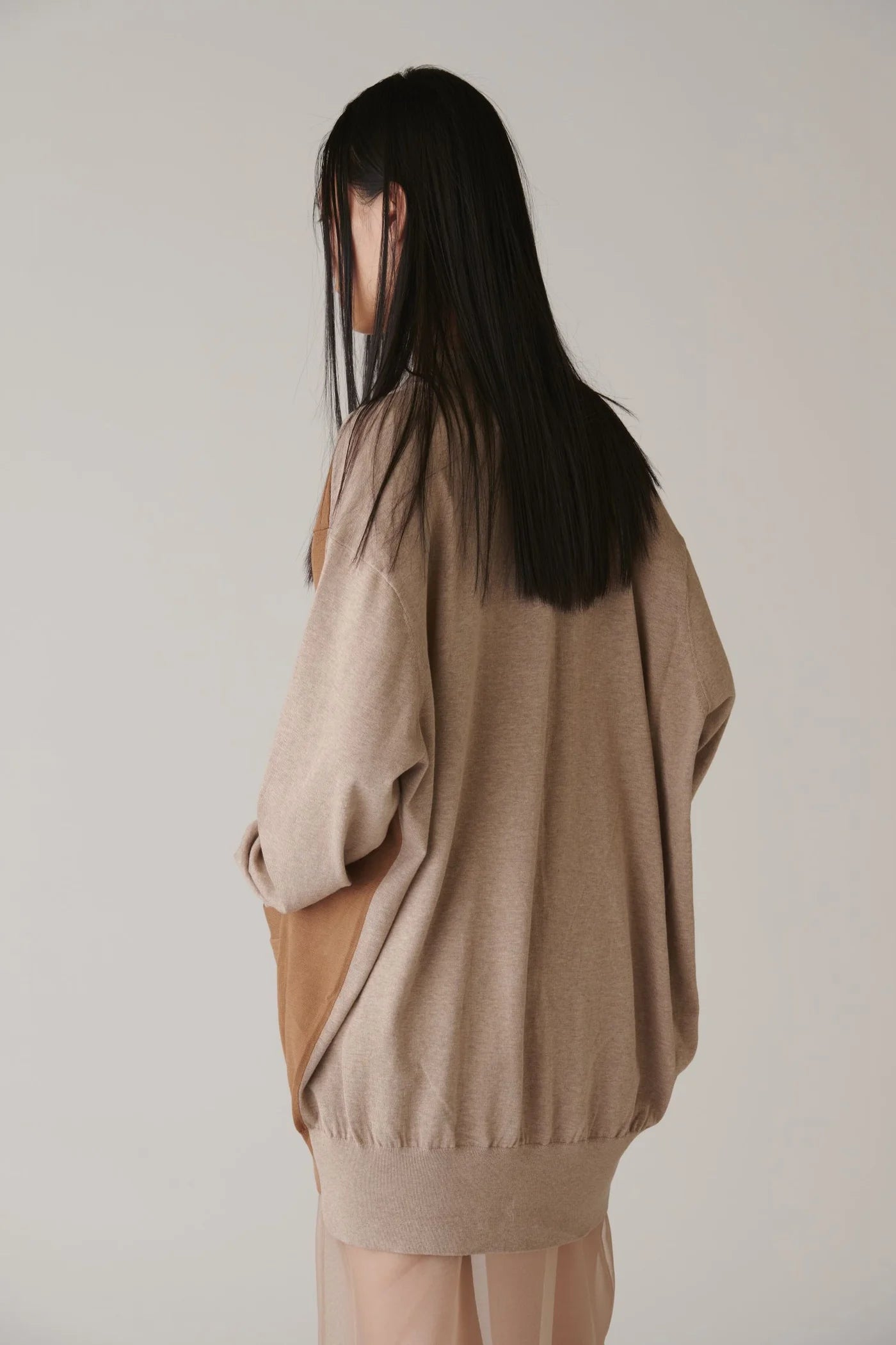 INSCRIRE - Cotton 16G Over Size V neck Cardigan - BLACK × GREY
