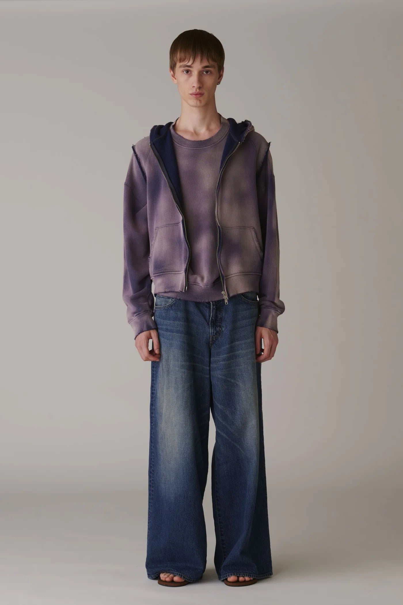 INSCRIRE - Used Denim Baggy Pants - DK.BLUE