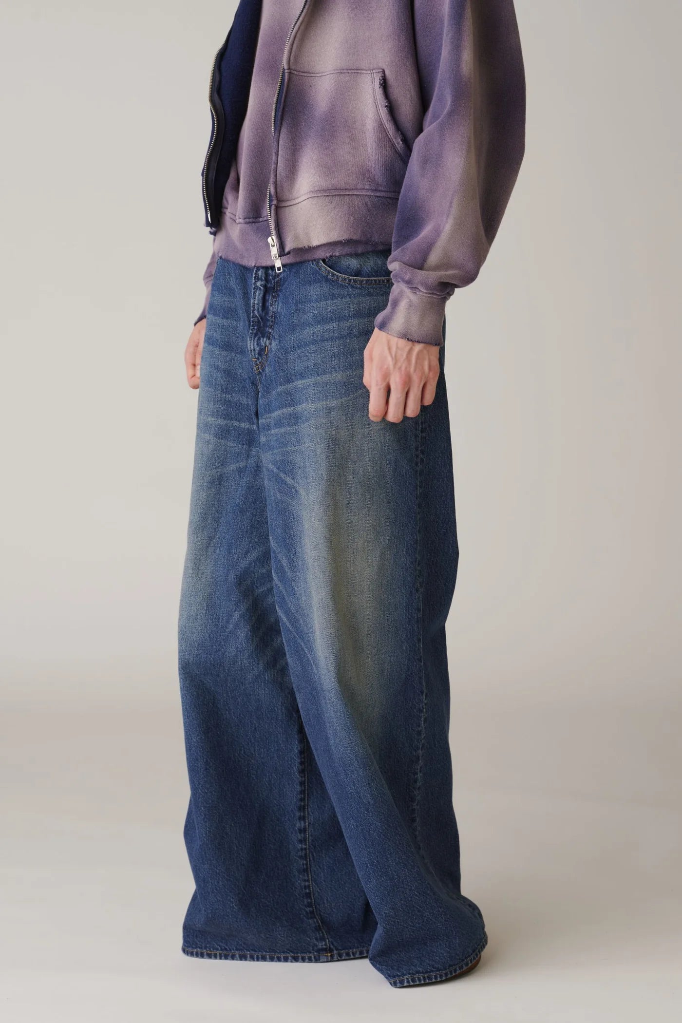 INSCRIRE - Used Denim Baggy Pants - DK.BLUE