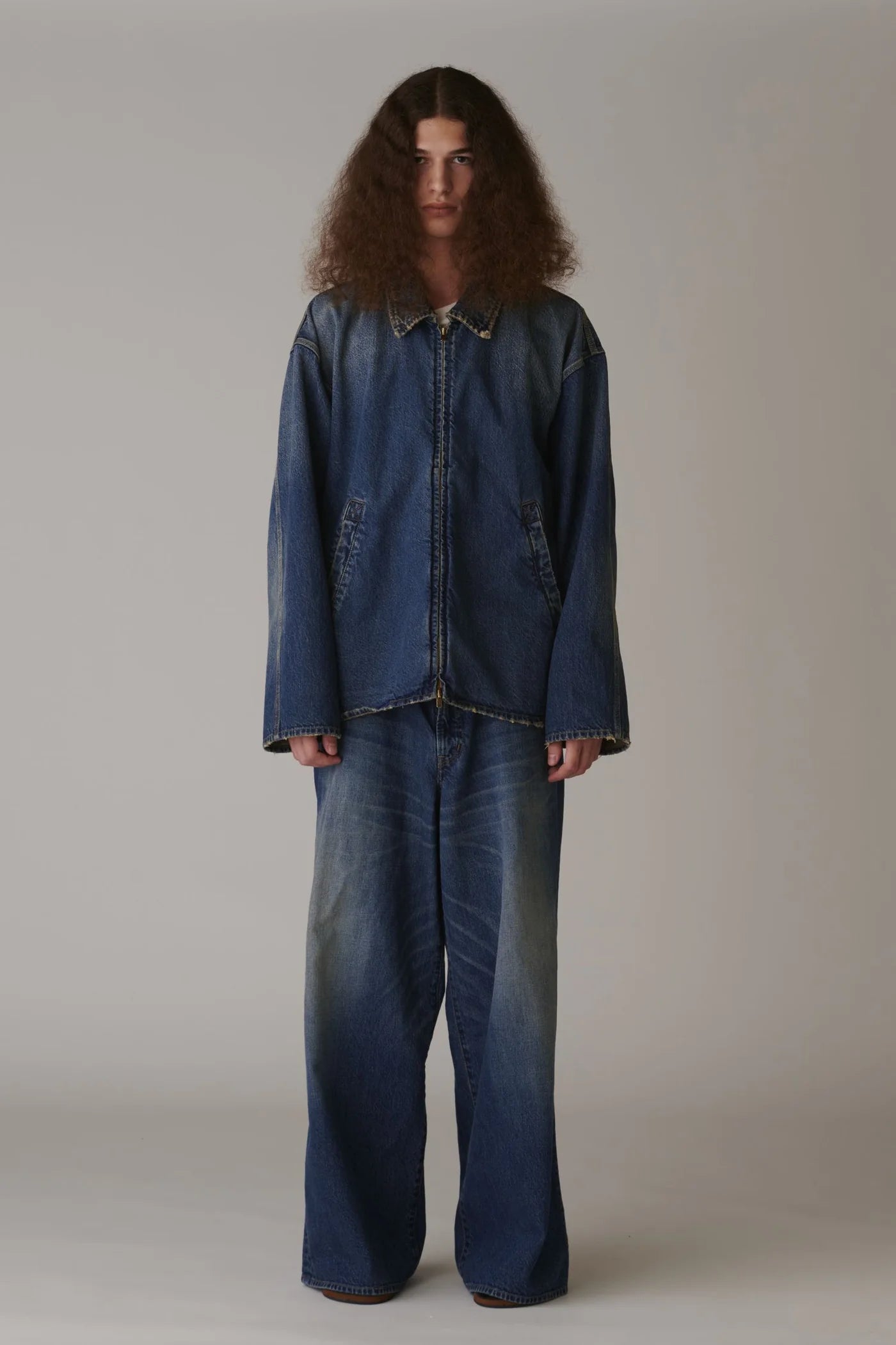 INSCRIRE - Used Denim Zip Up Blouson - DK.BLUE USED